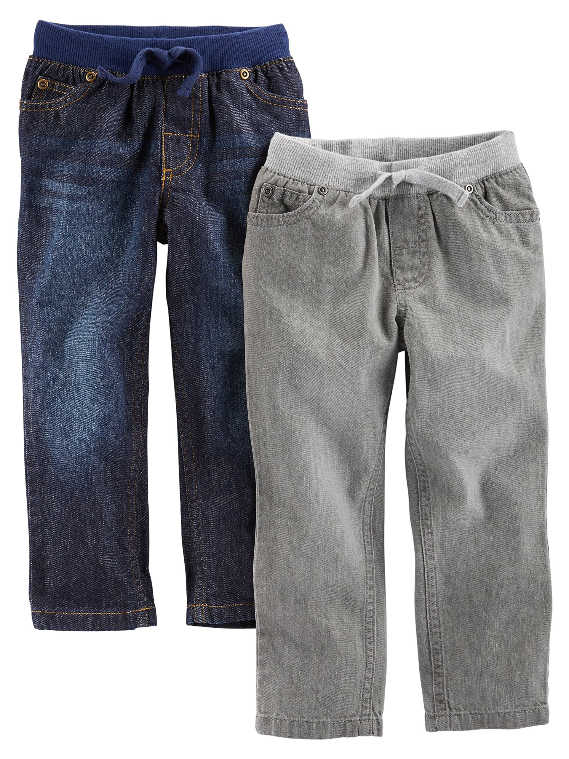 Simple Joys by Carter's Toddler Boys' Pull-On Denim Pant, Pack of 2, Grey/Denim, 5T