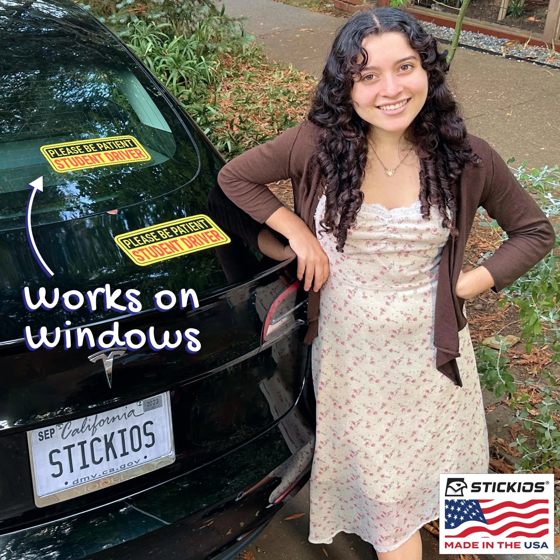Stickios Non-Magnetic Student Driver Stickers - Removable Vinyl Decal Signs for Cars & Windows - Made in USA (10x4 inches, 2-Pack)