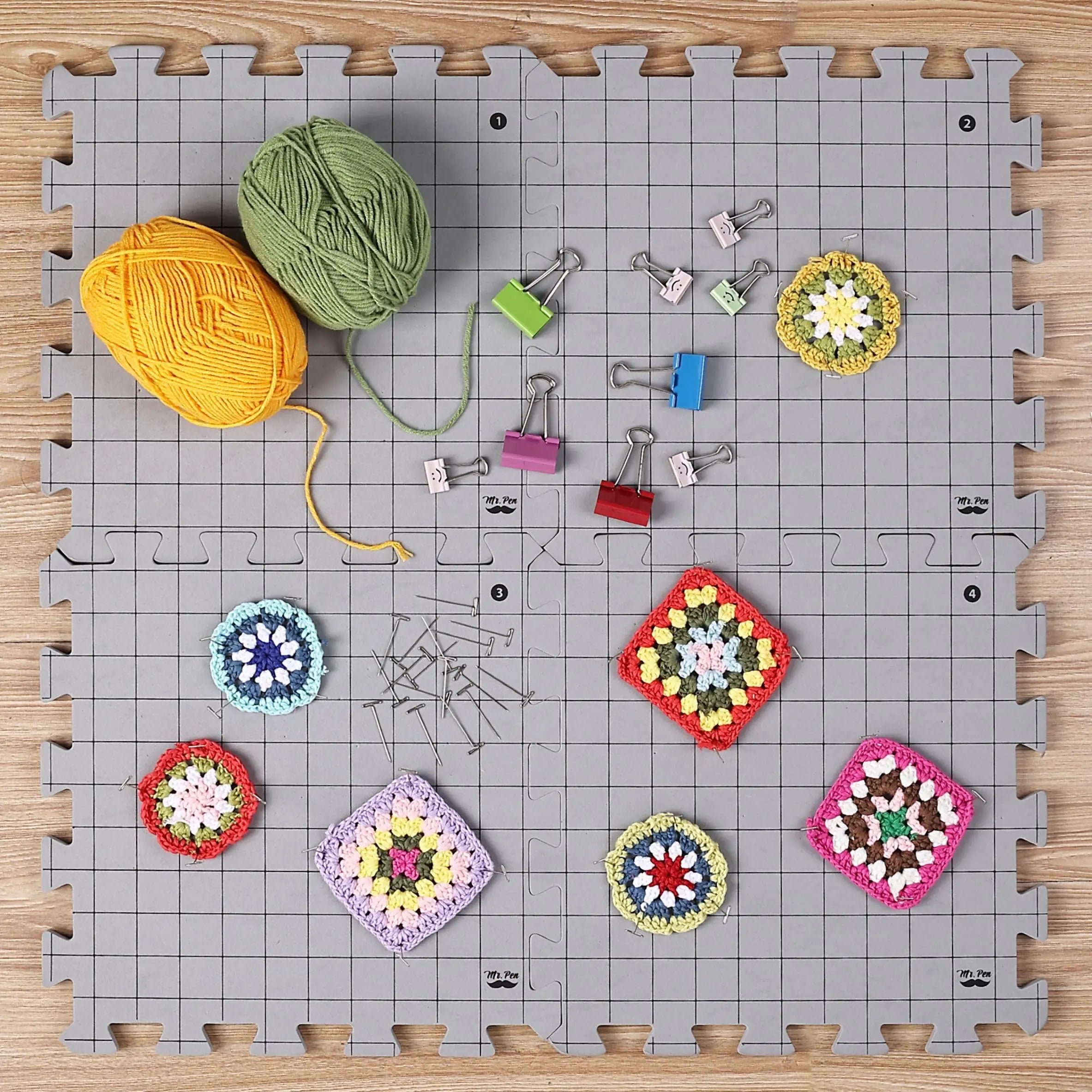 Mr. Pen- Interlocking Blocking Mats, 12”x12”, 4 Pack, Blocking Mats for Knitting & Crochet Projects with 50 T-Pins, Knitting Blocking Mats and Pins, Crochet Blocking Board for Crocheting