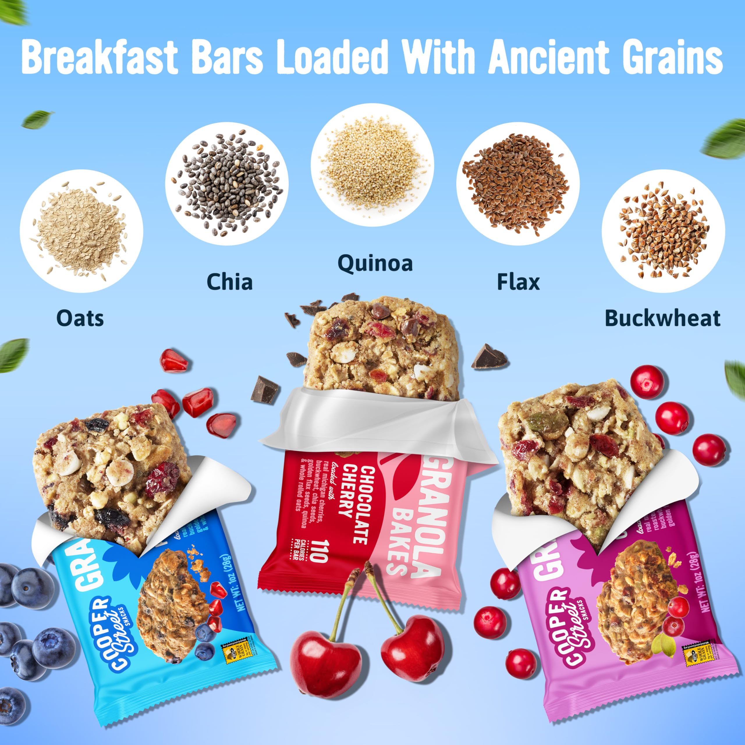 Cooper Street Granola Bakes (36 Count) – Soft and Chewy Breakfast Granola Bars Variety Pack – Nut, Dairy & Soy Free – Individually Wrapped Healthy Snacks for Kids, School, Work, Hiking & On-the-Go