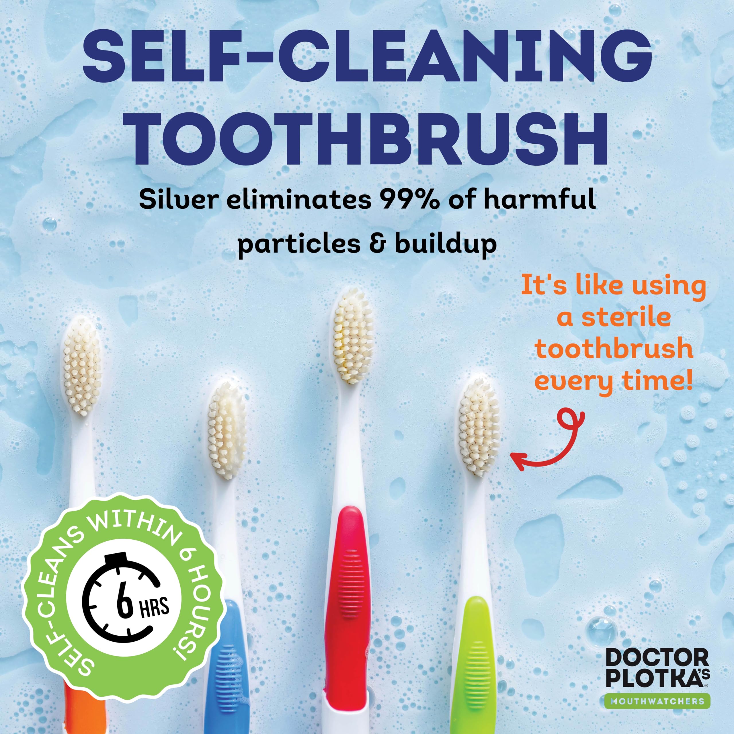 MOUTHWATCHERS Dr Plotkas Soft Bristle Flossing Toothbrush Manual Soft Toothbrush for Adults, Ultra Clean, Good for Sensitive Teeth and Gums, Variety 4 Pack, Colors May Vary