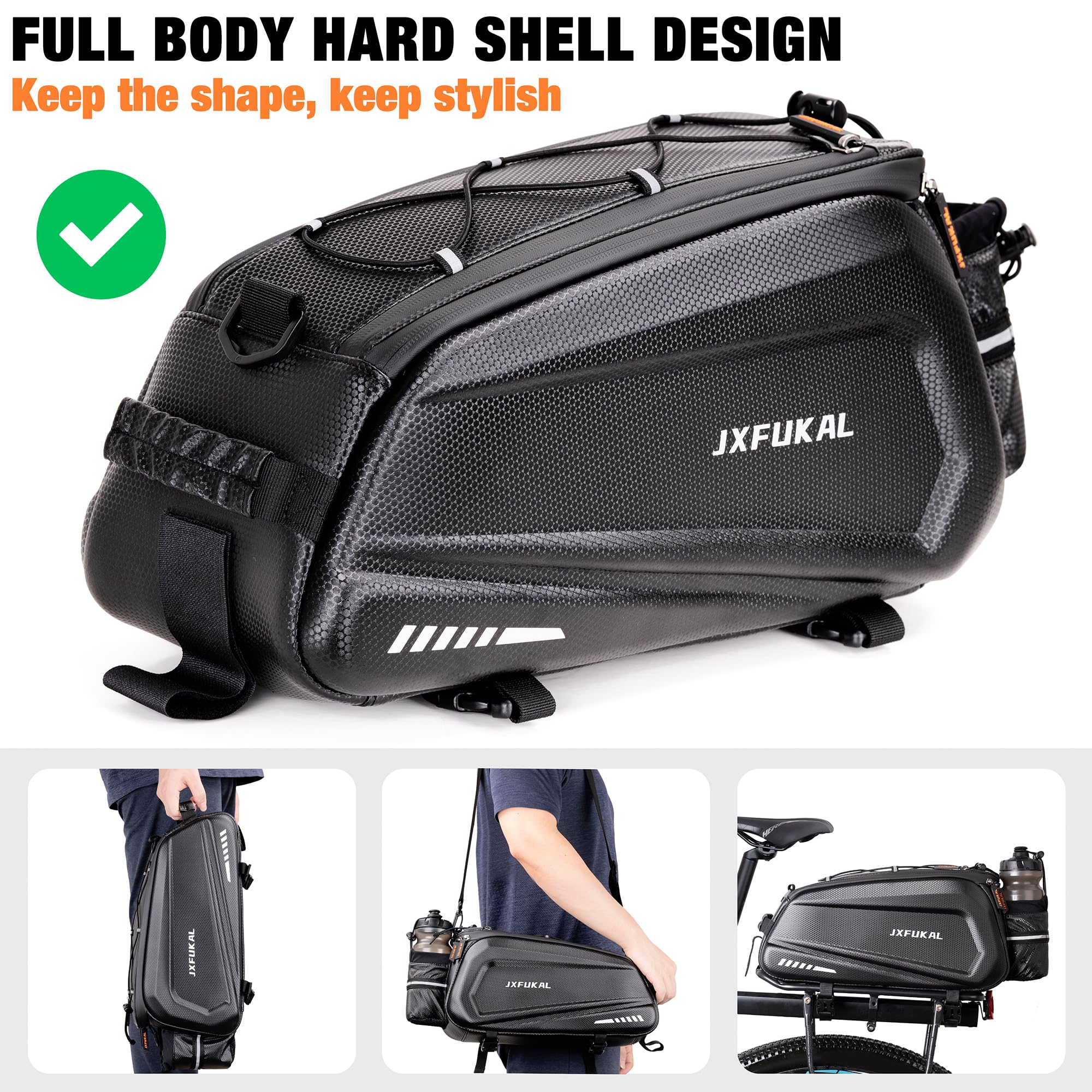 JXFUKAL Bike Bags for Bicycle Rear rack - 9.5L/17L/40L Hard Shell Waterproof Bike Ebike Trunk Pannier Saddle Seat Bag Carrier with Reflector, Rain Cover & Shoulder Strap for Commuter Travel Outdoor