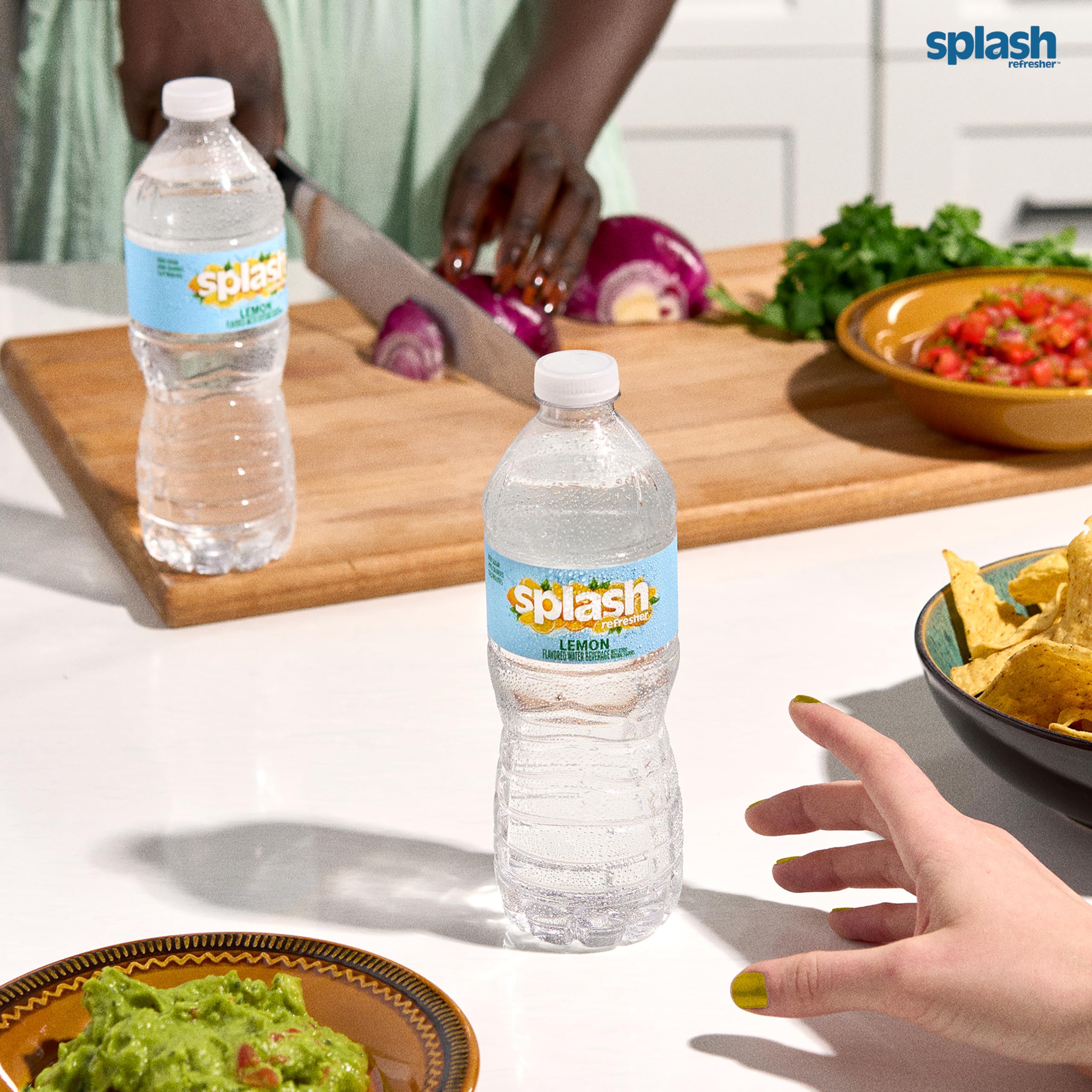 Splash Refresher Flavored Water Bottles, Lemon Flavor - 6-Pack, 16.9 Fl Oz - Refreshing Flavored Bottled Water with Electrolytes - Zero Sugar & Zero Calories