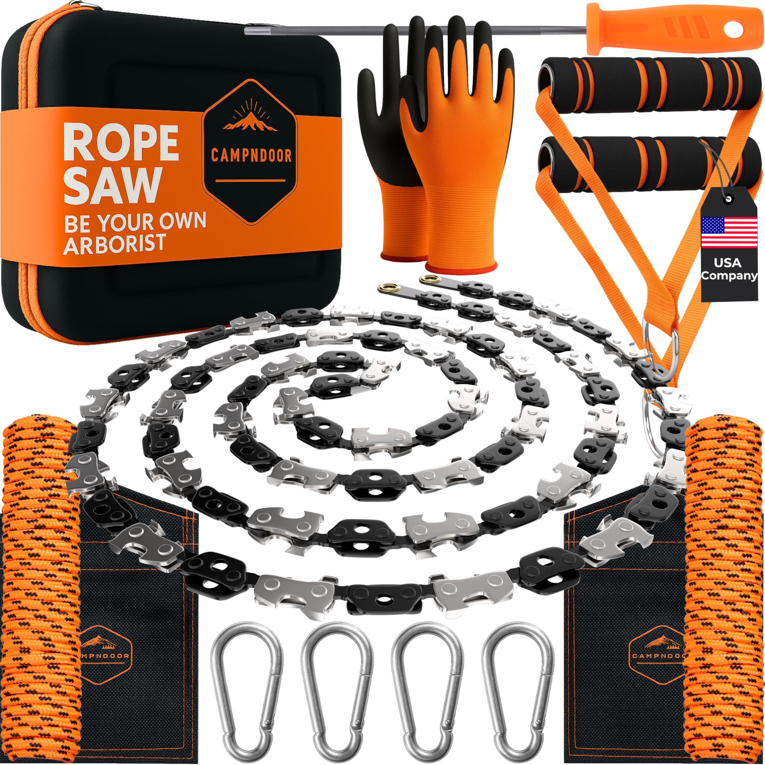 منشار حبل CAMPNDOOR High Limb Rope Saw 53 بوصة - منشار سلسلة حبل 360 درجة بدون مجهود - قاطع أغصان يدوي حاد - منشار يدوي بمقابض مريحة وحقيبة حمل - منشار جيب سريع وسهل