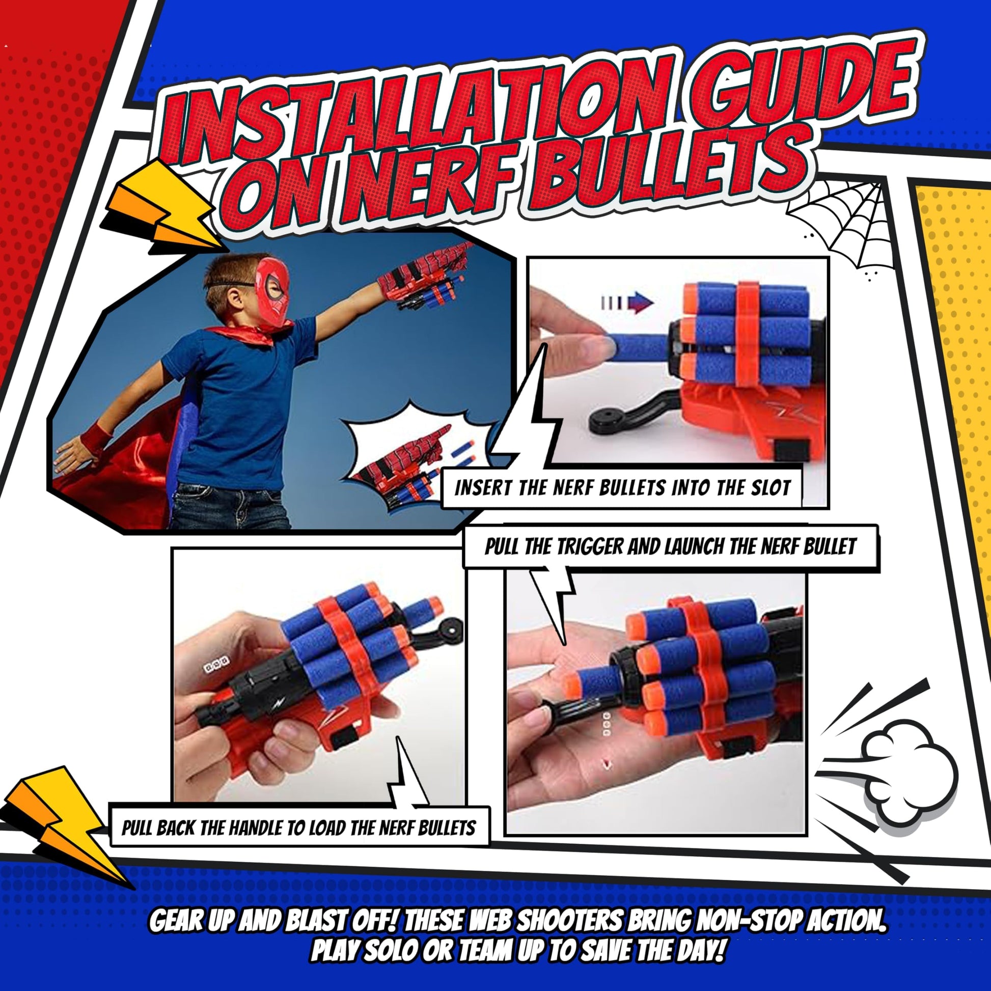 Superhero Web-Slinging Toy Set – 7-in-1 Superhero Set Includes 2 Web Shooters, 2 Hero Masks, 2 Gloves, and 1 Cape – Ideal for Indoor and Outdoor Costume Role-Playing, Imaginative Play for Kids Ages 3+