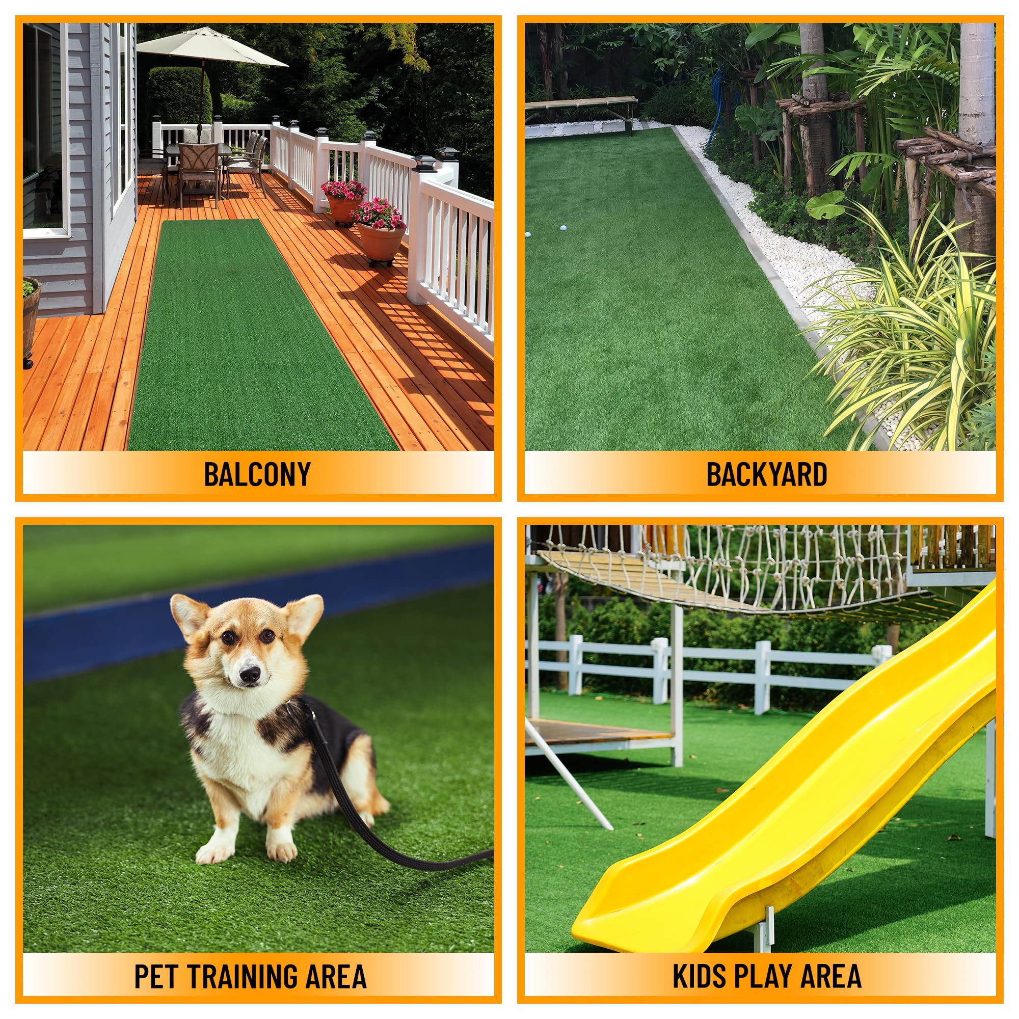 Ottomanson Artificial Grass Outdoor Runner Rug 2'7" x 10' – Waterproof Astro Turf with Drainage Holes – Patio & Lawn Decoration, Easy-Clean Dog Grass Mat