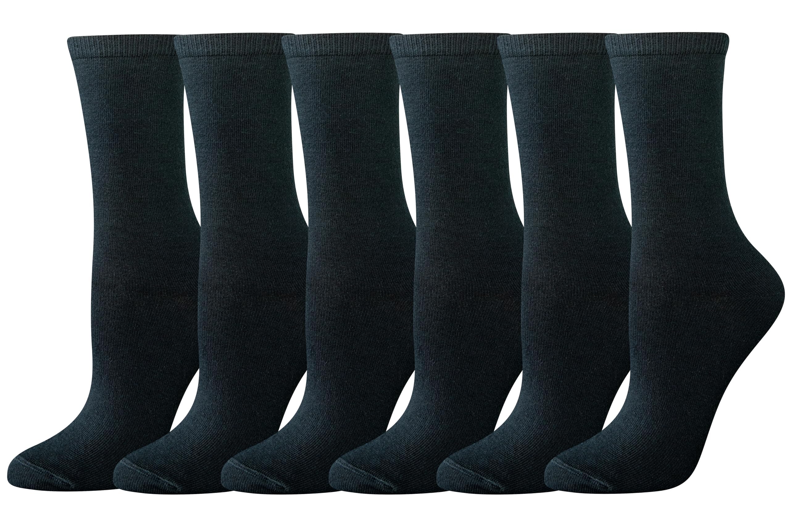 Amazon Essentials Women's Crew Socks, Cotton, 6 Pairs, Black, 6-9