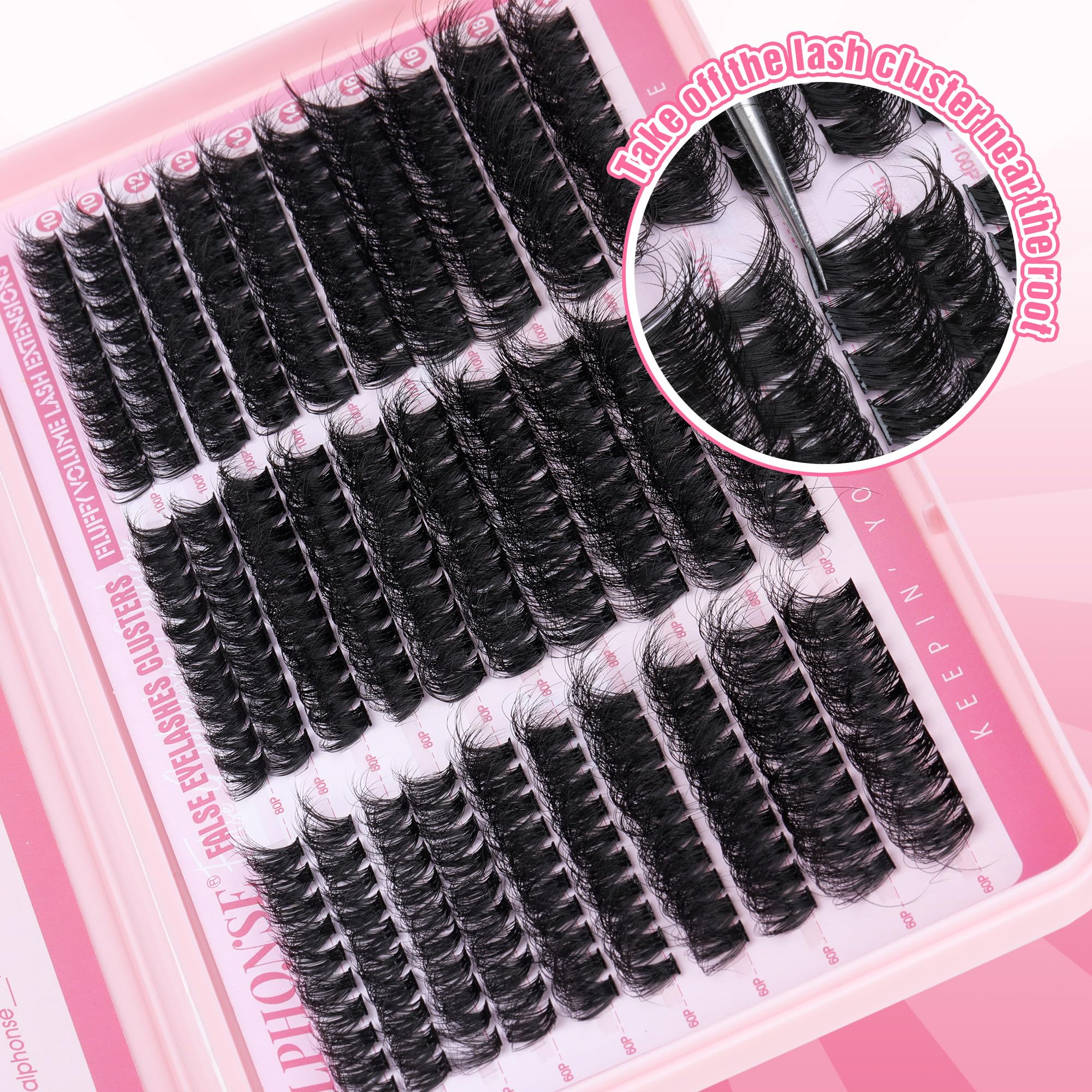 Fluffier Lash Clusters Thick Volume Lash Extension 10-18mm Cluster Eyelash Extensions DIY Individual Lashes Wispy at Home Pestañas Pelo a Pelo by ALPHONSE (60D+80D+100D, 300pcs)