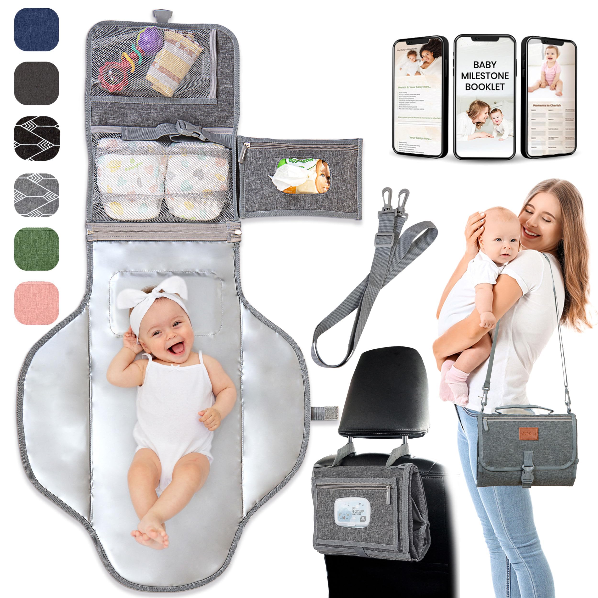 Portable Changing Pad for Baby - Soft, Comfortable Portable Diaper Changing Pad with Wipes Pockets, Waterproof and Easy to Clean - Baby Registry Search, new born baby essentials must haves, baby stuff