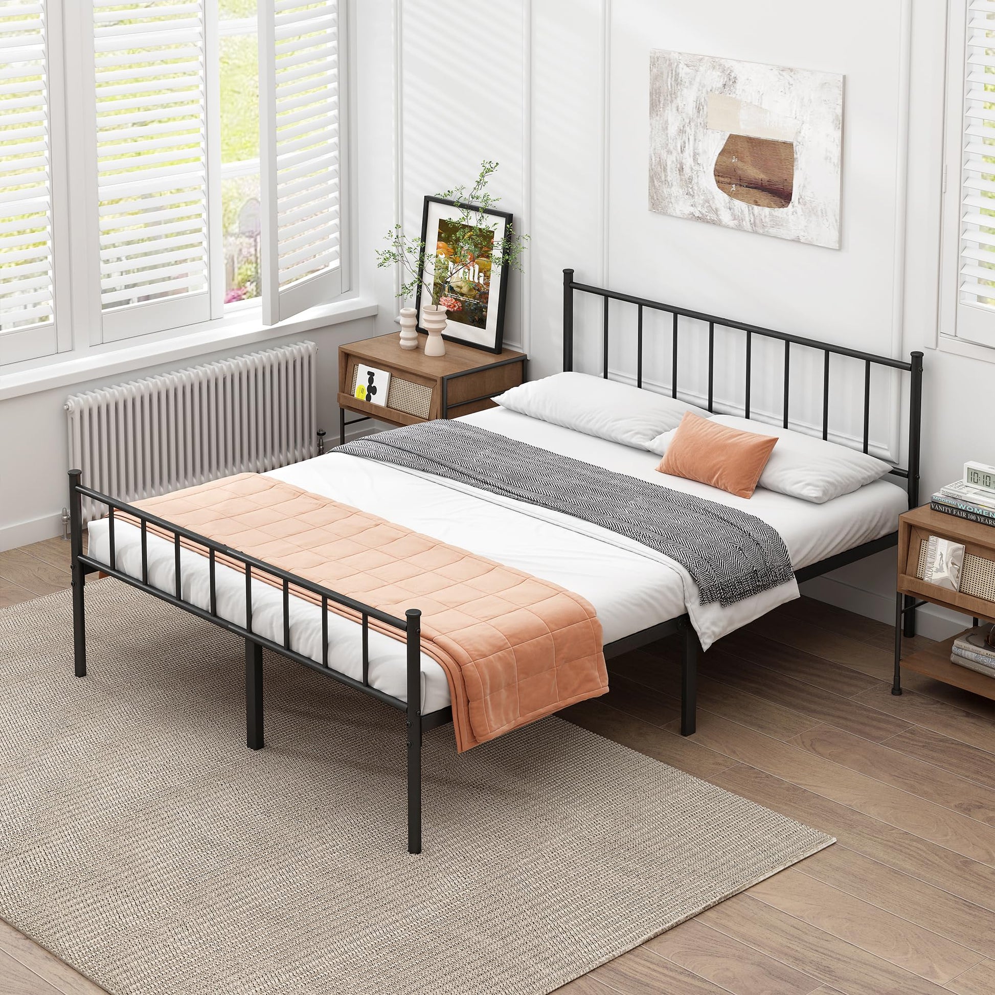 DIIYIV Queen Bed Frame-Classic Metal Platform Bed Frame,Mattress Foundation with Steel Slat Support,Under Foundation Storage,No Box Spring Needed, Easy Assembly, Queen Size