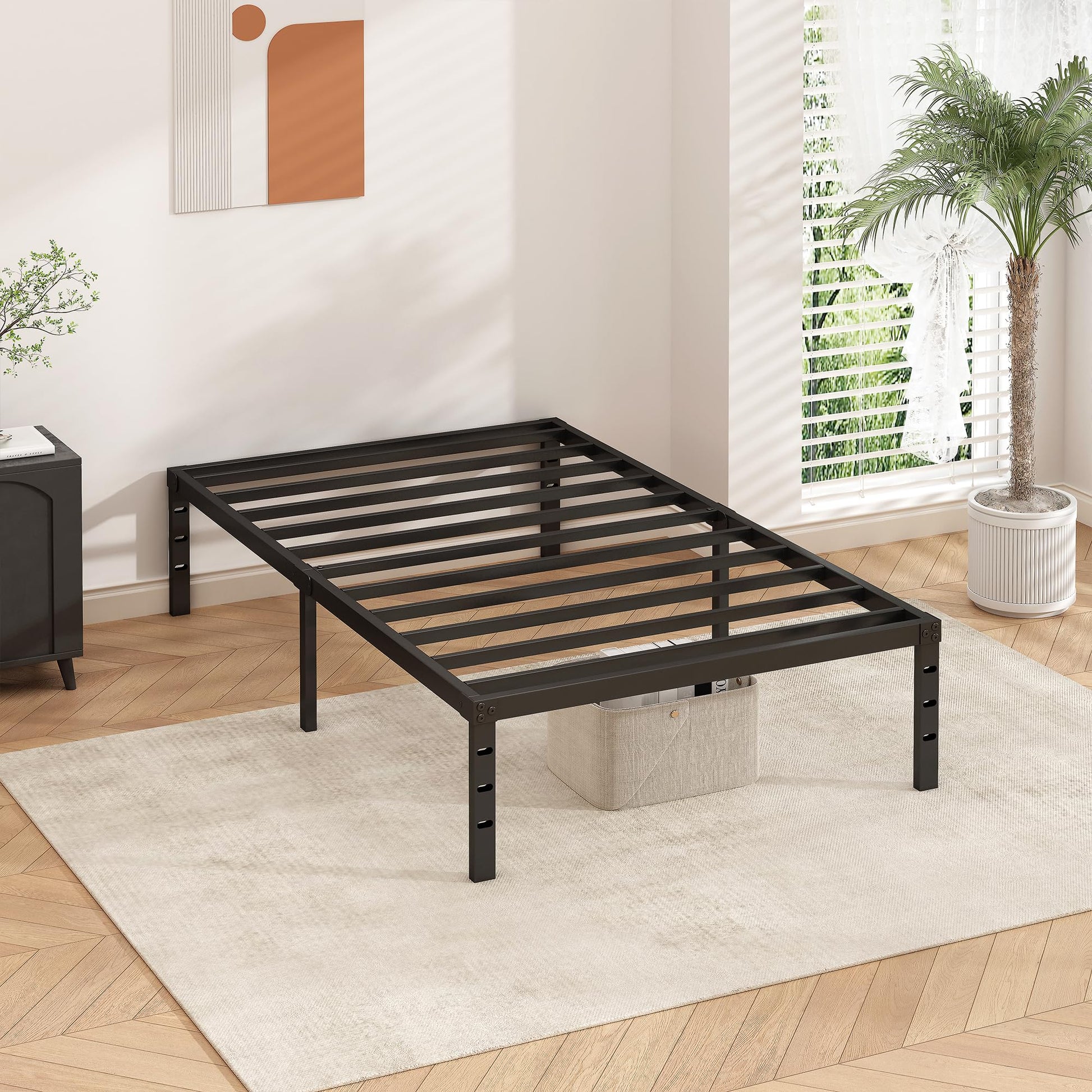 HLIPHA Metal Platform Bed Frame 14 Inch Tall,No Box Spring Needed,Twin Size Bed with Heavy Duty Strong Support Slats,Easy to Assemble,Black