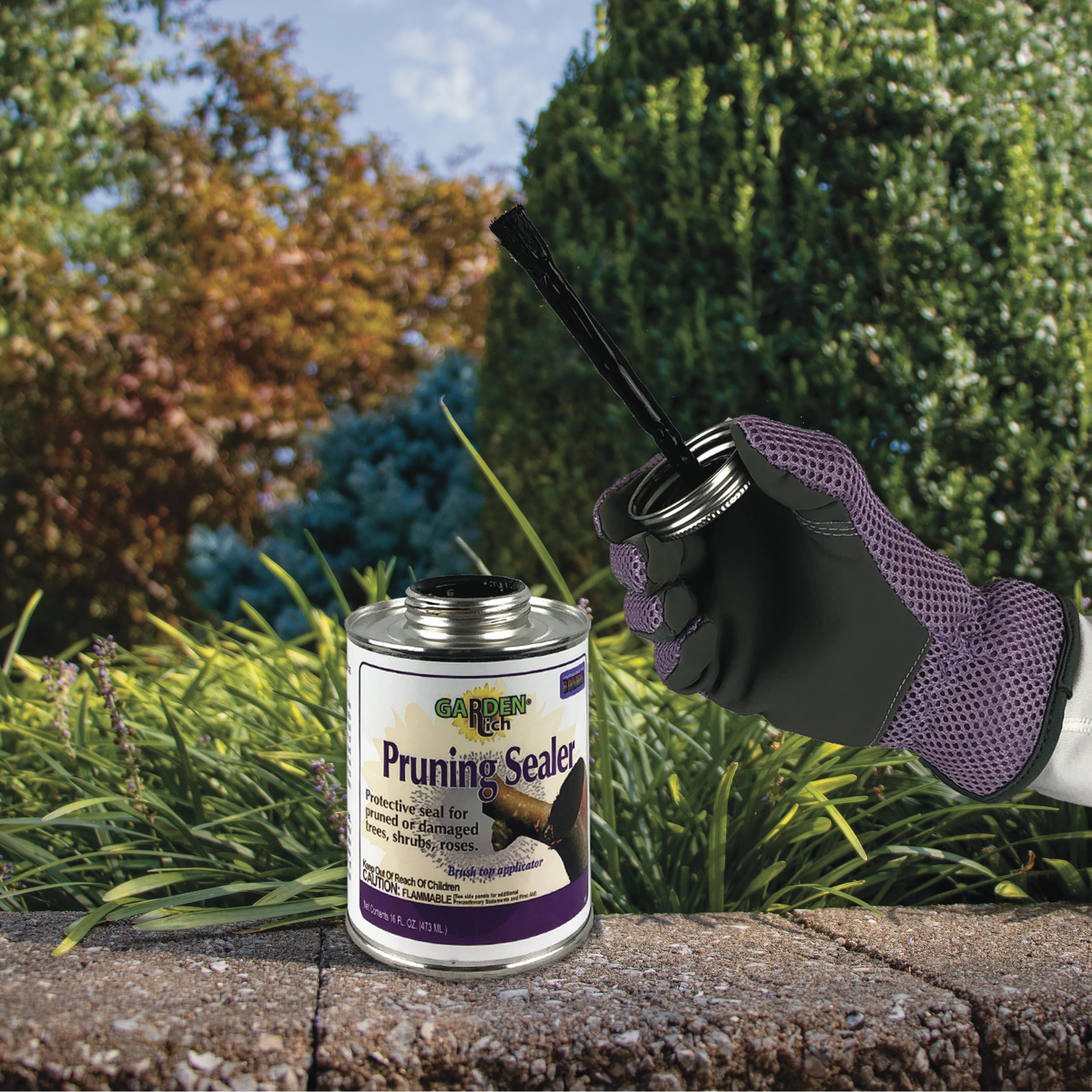 Bonide Garden Rich Pruning Sealer with Brush Top Applicator, 16 oz Ready-to-Use Protective Seal for Trees, Shrubs, Roses
