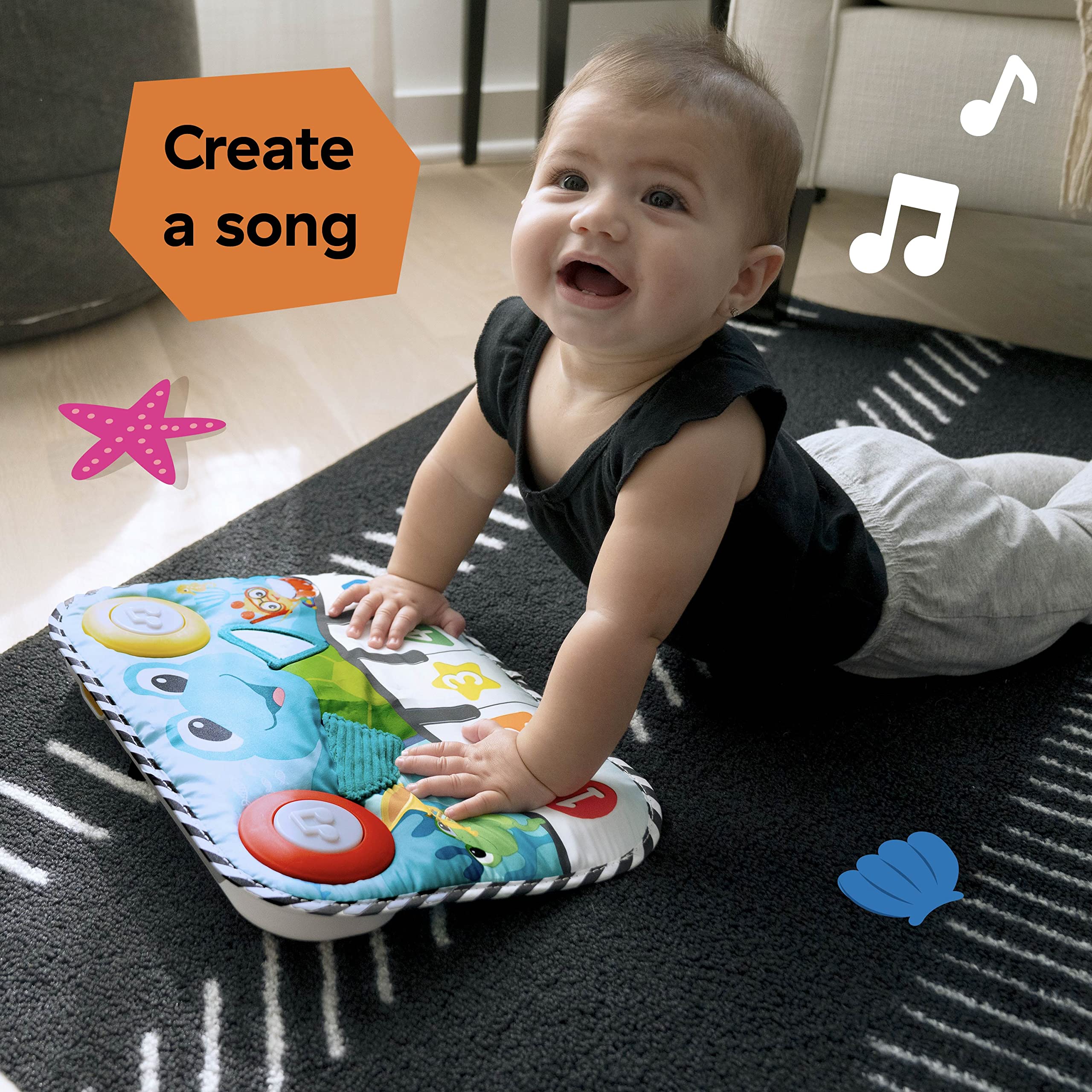 Baby Einstein Ocean Explorers Neptune's Kick & Explore Musical Kick Pad & Crib Toy, Tummy Time Mat, Learning Toy, for Ages 0 Months and up