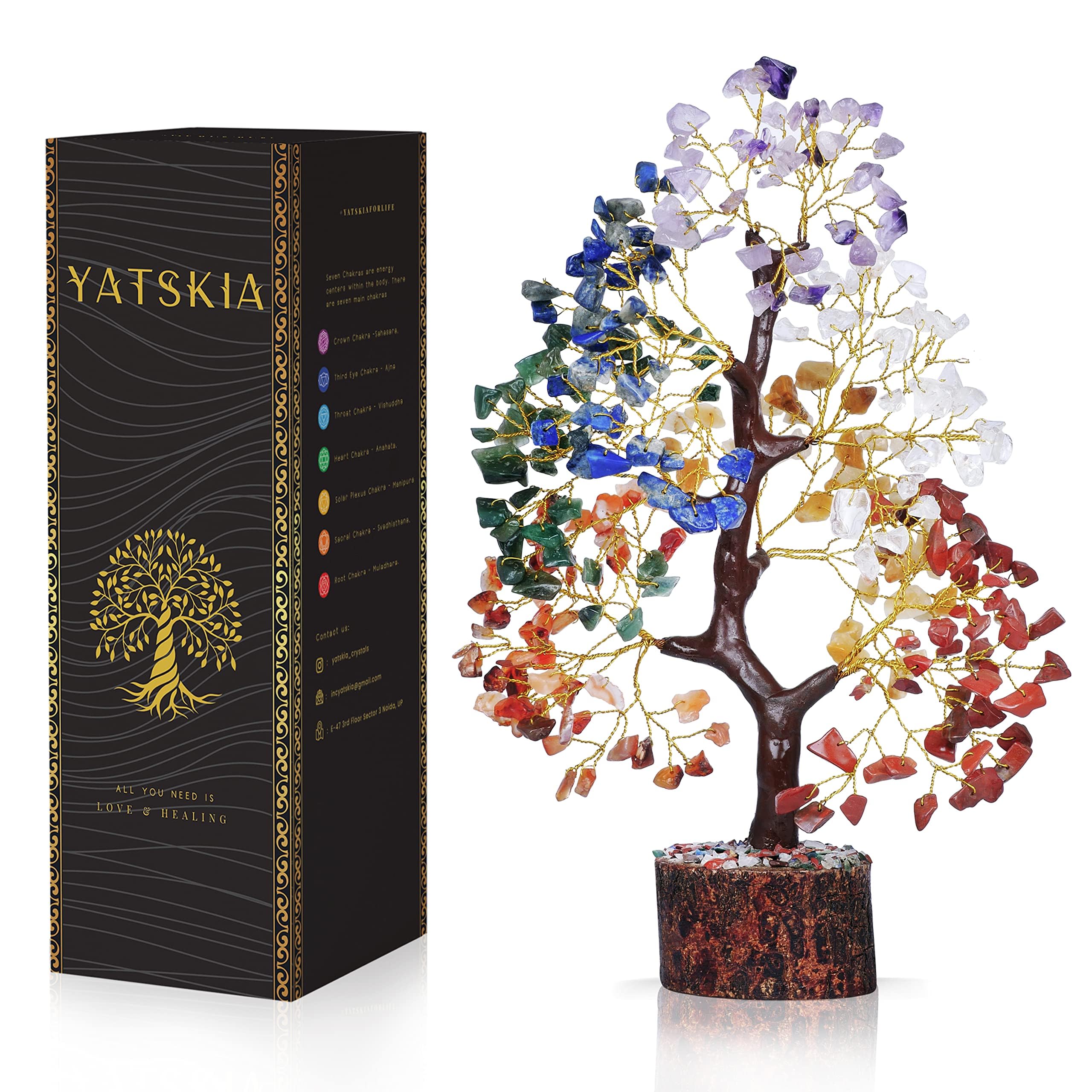 YATSKIA 7 Chakra Tree of Life, Crystals and Healing Stones, Birthday Gifts for Women - Crystal Tree for Positive Energy, Home Office Decor, Spiritual Gifts for Women