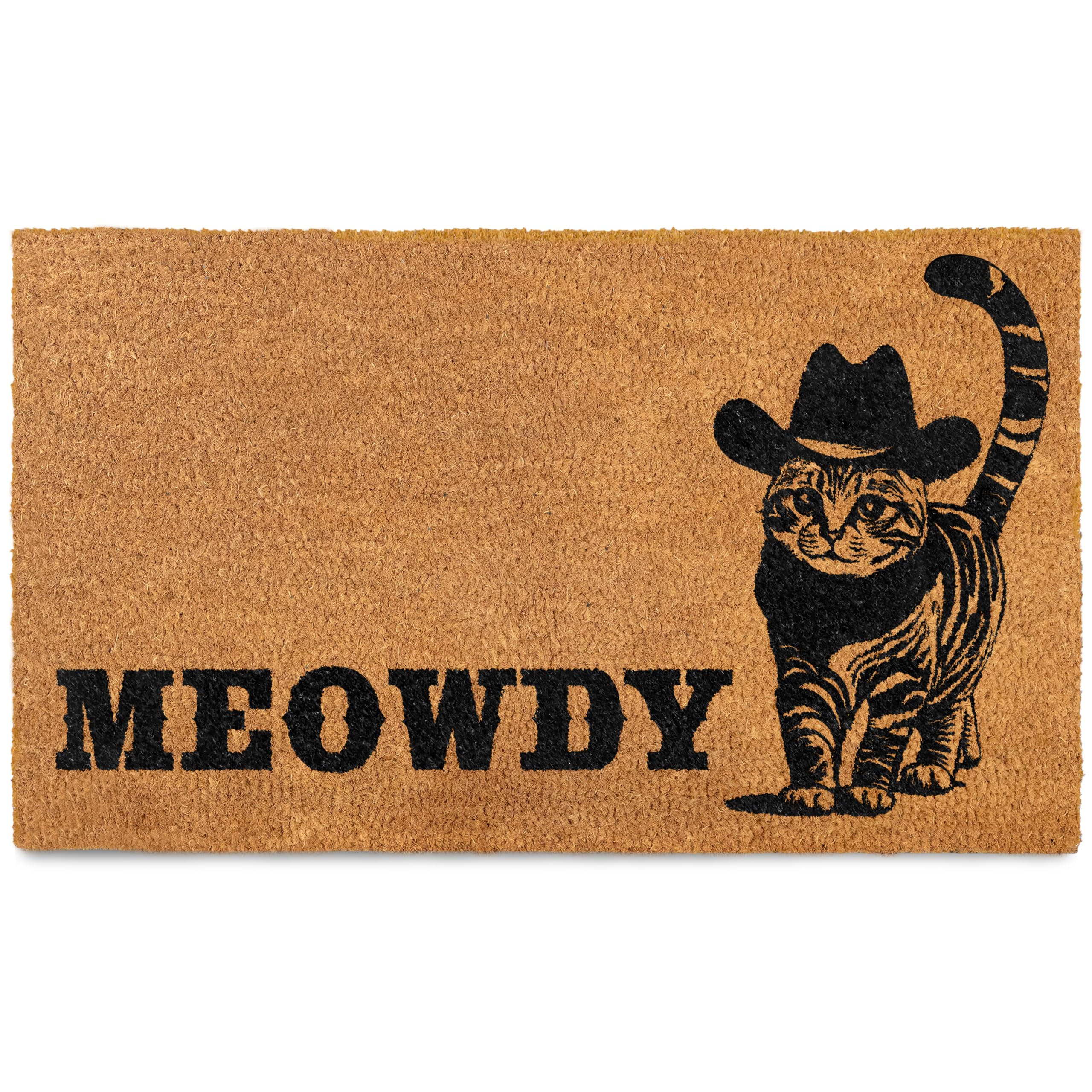Meowdy Doormat 30x17 Inch, Cat Front Door Mat for Covered Outdoor Area, Black Cat Welcome Mats for Front Door Gift, Coir Outdoor Doormat