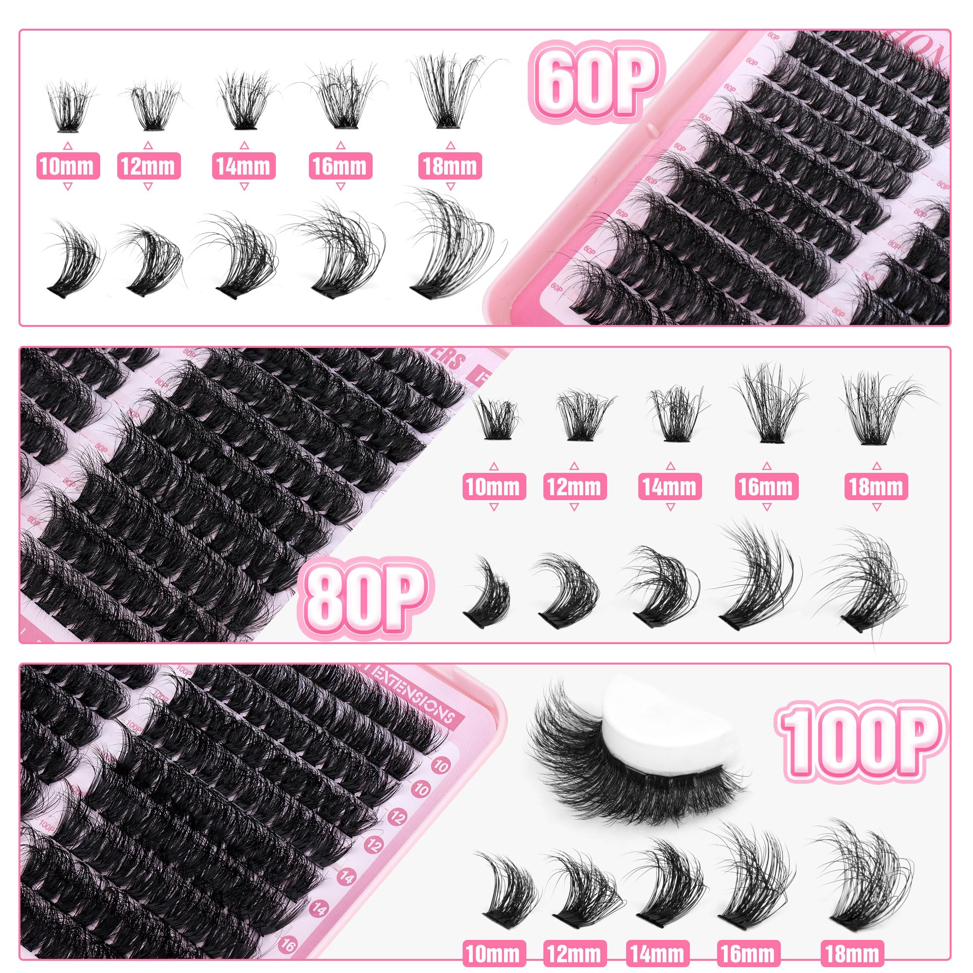Fluffier Lash Clusters Thick Volume Lash Extension 10-18mm Cluster Eyelash Extensions DIY Individual Lashes Wispy at Home Pestañas Pelo a Pelo by ALPHONSE (60D+80D+100D, 300pcs)