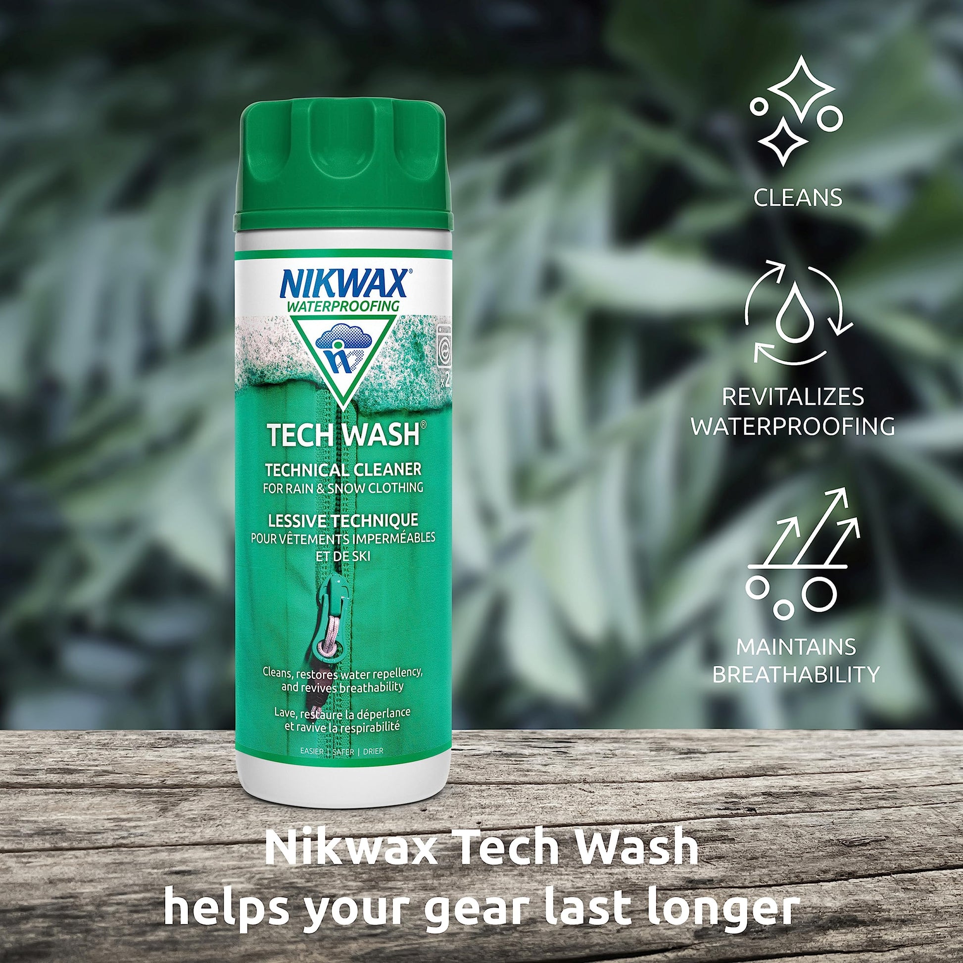 Nikwax Tech Wash,10 fl. oz., Nikwax Tech Wash Technical Cleaner for Jackets and Outerwear, Restores Waterproofing in Rain, Ski, and Snow Gear, Safe for Gore-Tex and DWR