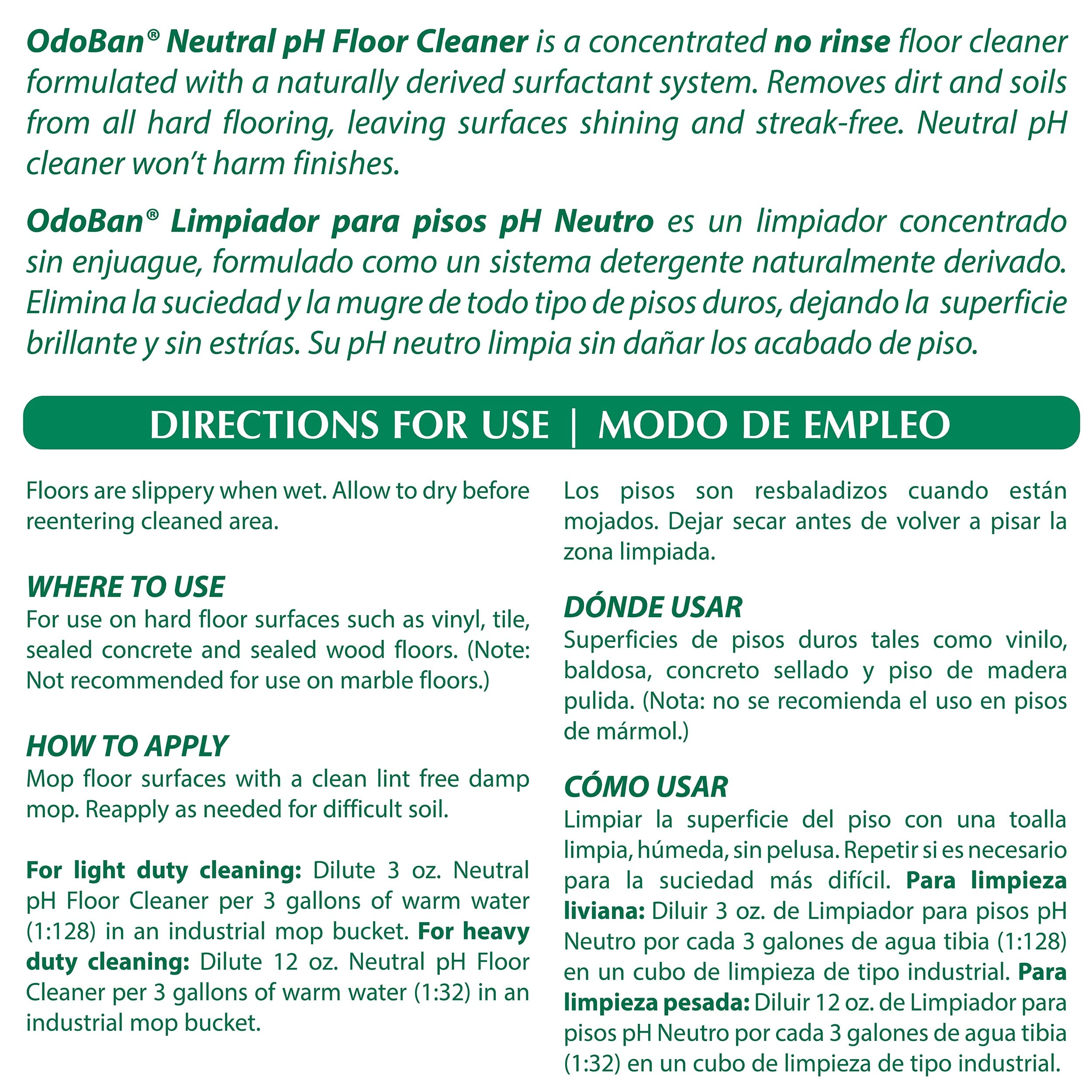 OdoBan Professional Series Neutral pH No Rinse Floor Cleaner Concentrate, Made in the USA, 4 Gallons