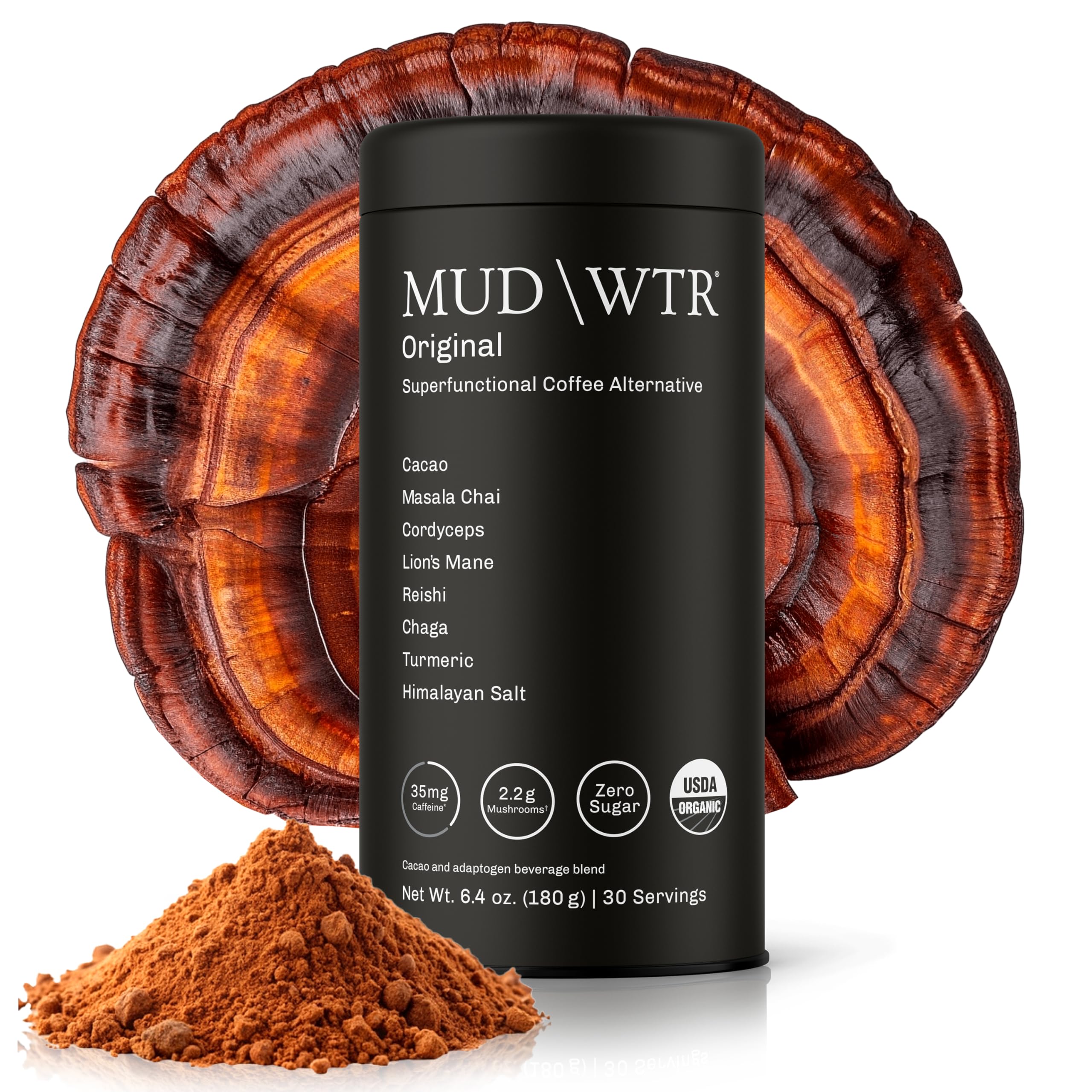 MUDWTR Original Pilzkaffee-Alternative | 2.240 mg in den USA gezüchtete & adaptogene Pilze | USDA Bio | Löwenmähne, Cordyceps, Chaga & Reishi | Unterstützung für Energie, Fokus & Immunität | 30 Portionen