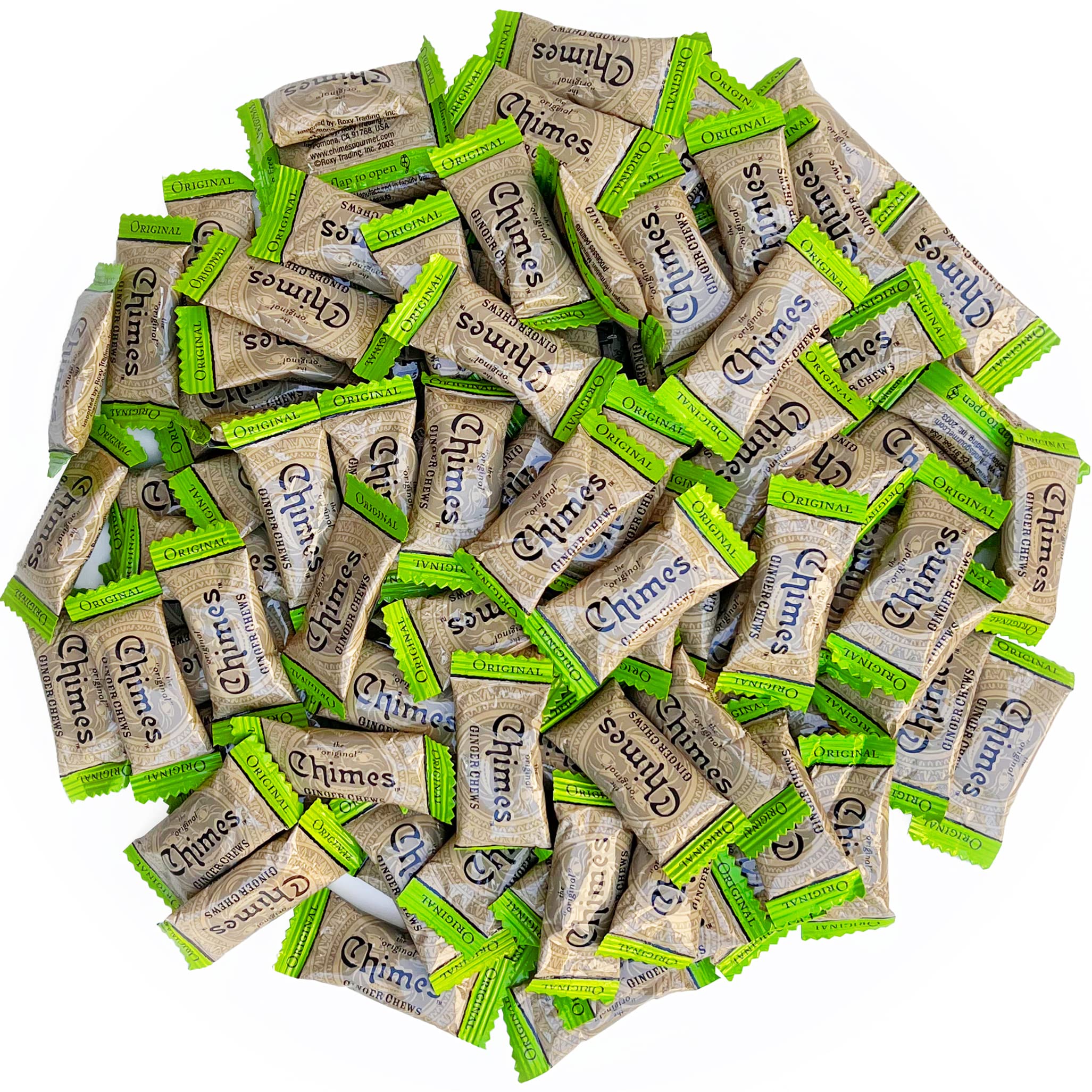 CHIMES ORIGINAL علكة الزنجبيل (1 رطل 1 كيس) حلوى الزنجبيل الطبيعية الممتازة القابلة للمضغ - 16 أونصة من حلوى الزنجبيل المغلفة بشكل فردي
