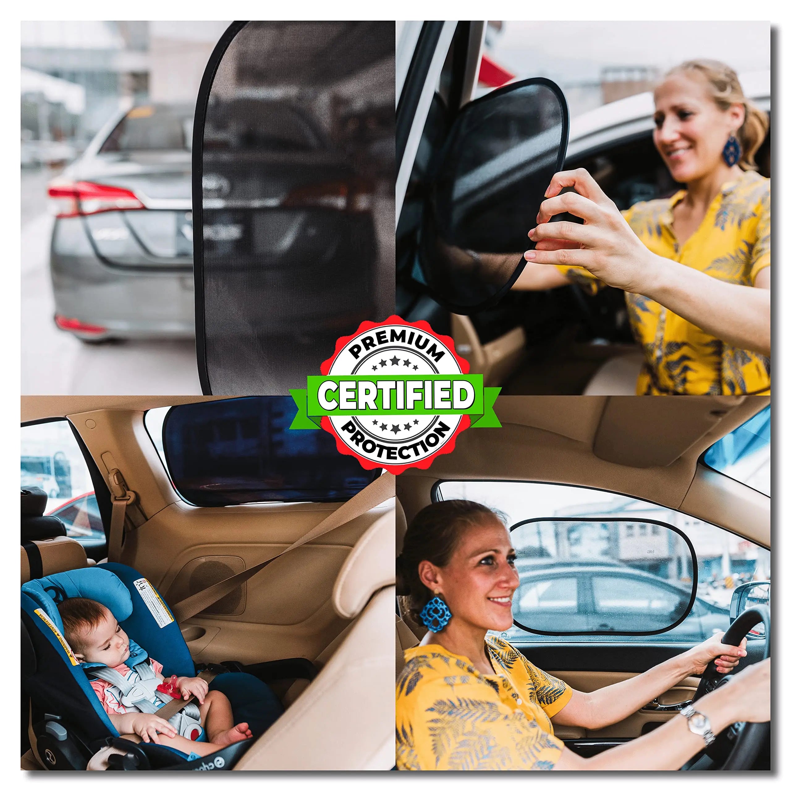kinder Fluff Car Window Shade (4Pack)-The Only Certified Car Window Sun Shade for Baby Proven to Block 99.95% UVR - Mom's Choice Gold Award - Side Window Sunshades - Standard