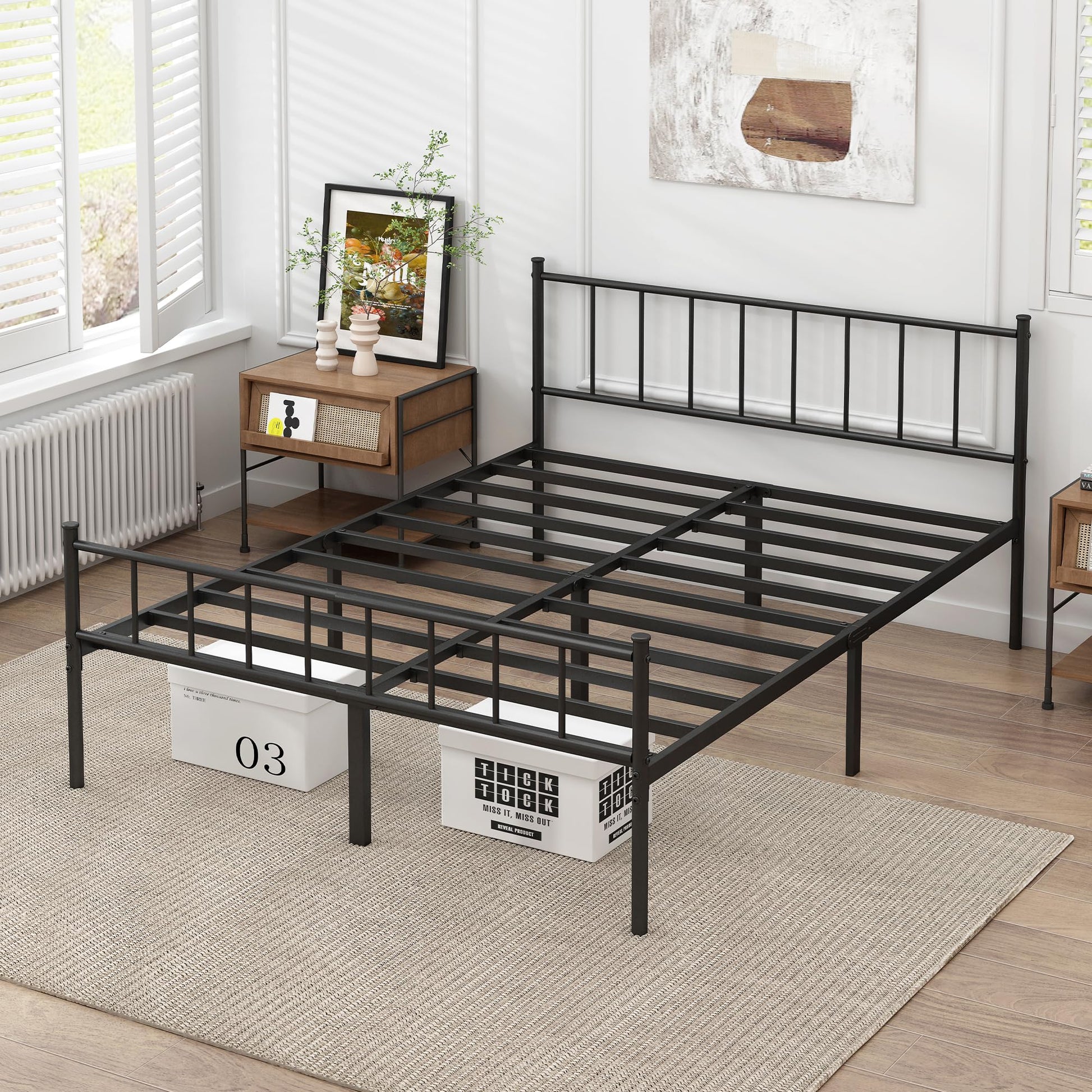 DIIYIV Queen Bed Frame-Classic Metal Platform Bed Frame,Mattress Foundation with Steel Slat Support,Under Foundation Storage,No Box Spring Needed, Easy Assembly, Queen Size