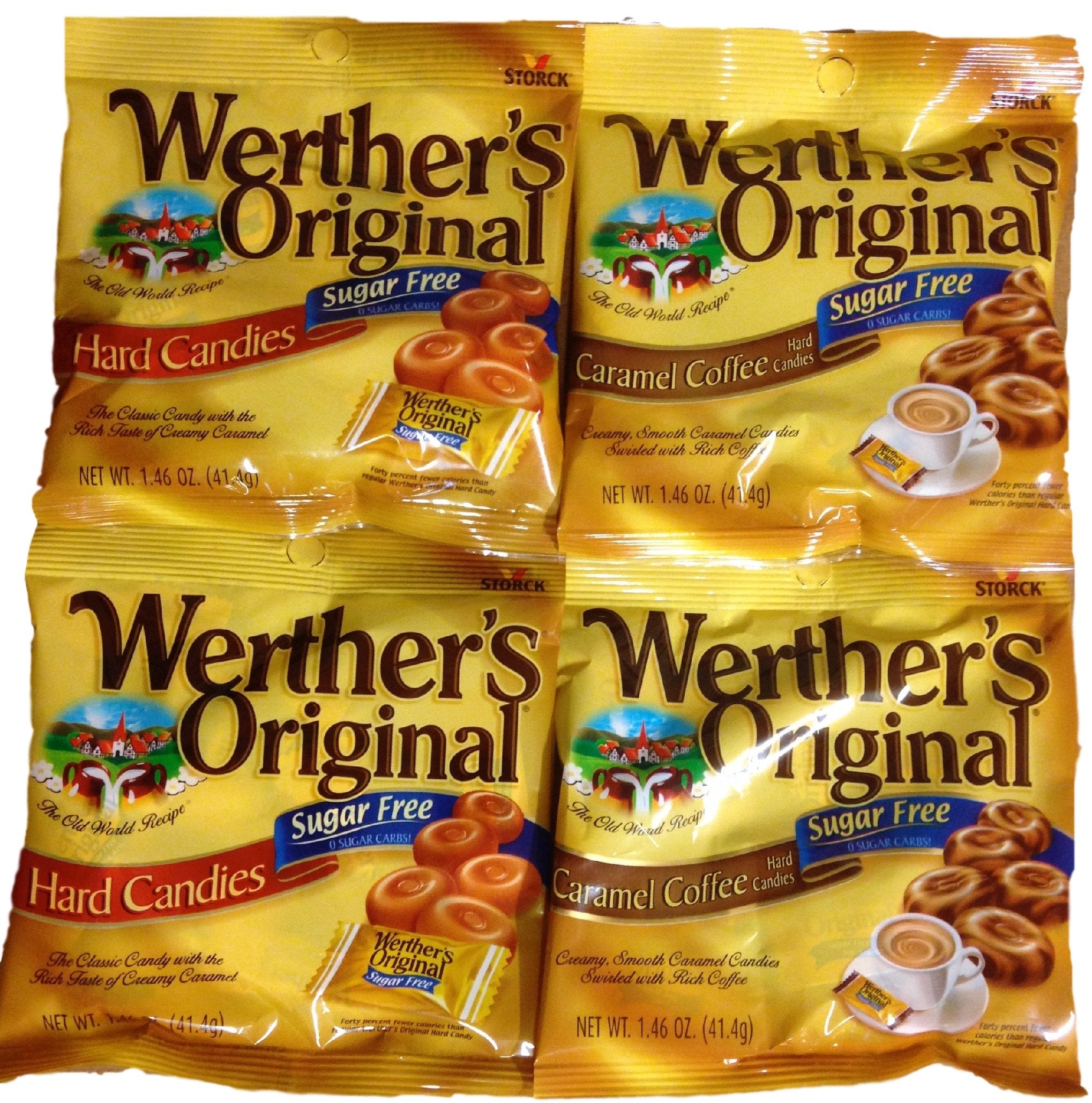 حزمة حلوى ورذرز أوريجينال الخالية من السكر - 4 قطع: حلوى صلبة وحلوى قهوة بالكراميل صلبة