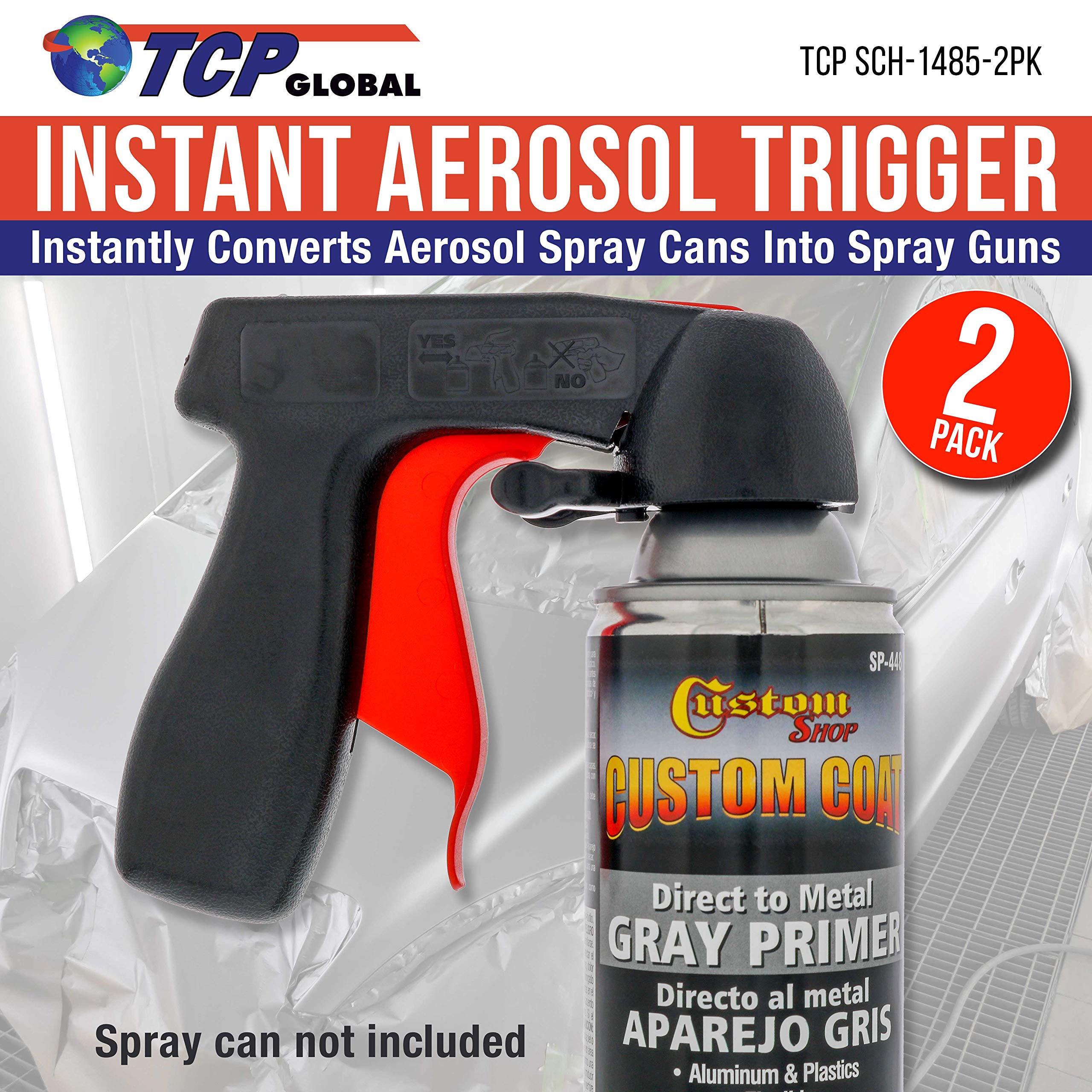 Instant Aerosol Trigger Handle (Pack of 2), Instantly Converts Spray Cans into Spray Guns - Full Hand Grip, Reusable, Easy to Clip-On & Off - Universal Fit, Use on Spray Paint, Adhesives, Lubricants