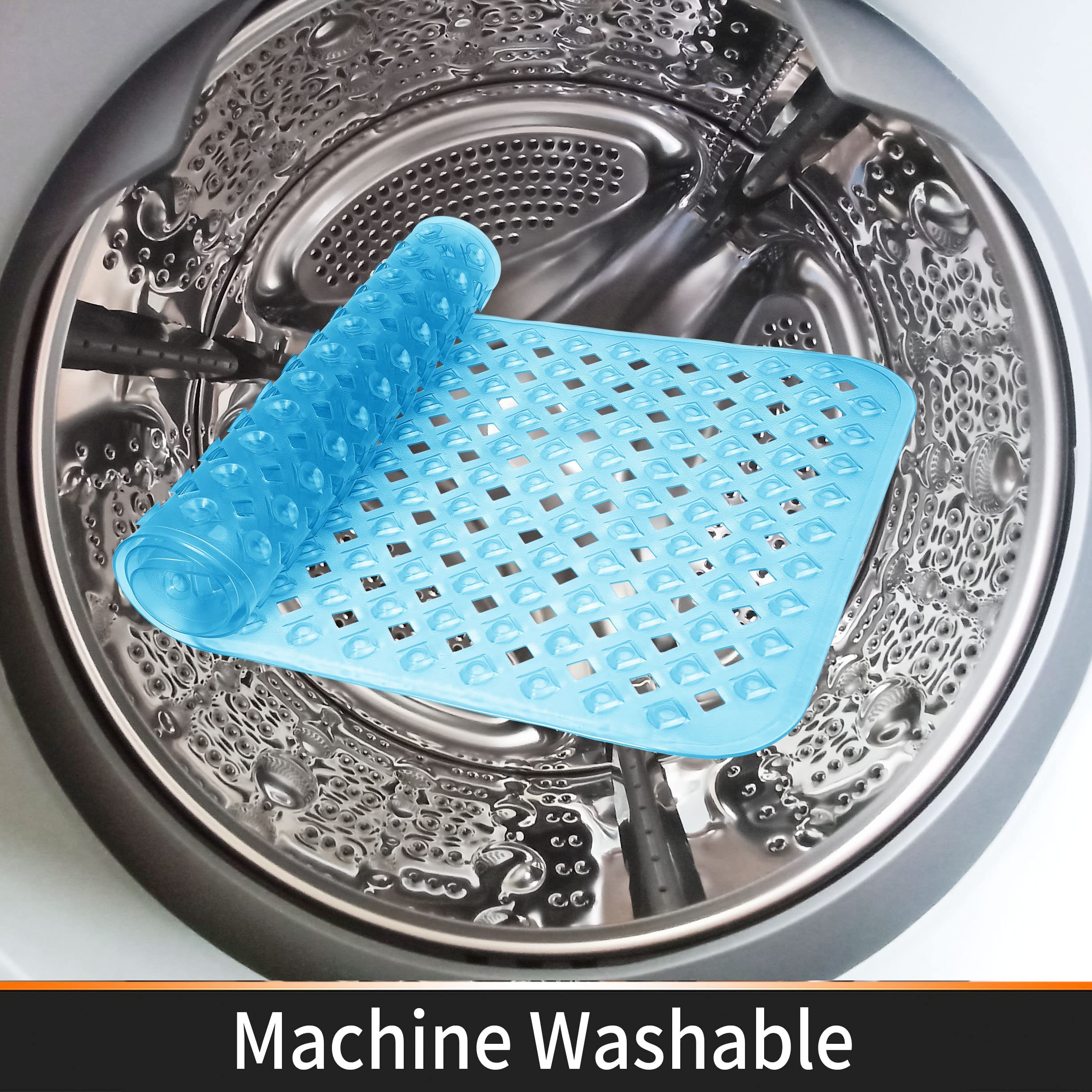 Yimobra Non Slip Bath Mat, Super Strong Suction Cups,34.5"x15.5"Long Tub Mat with Drain Holes, Machine Washable Fast Draining Shower Mats, Bathroom Essentials,Clear Blue