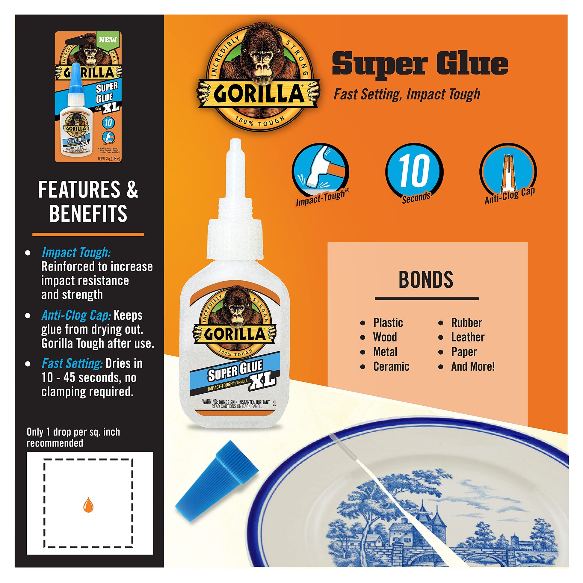 Gorilla Super Glue XL, Clear Glue, 25 Gram (Pack of 2) - All Purpose and Fast Setting for Projects and Repairs