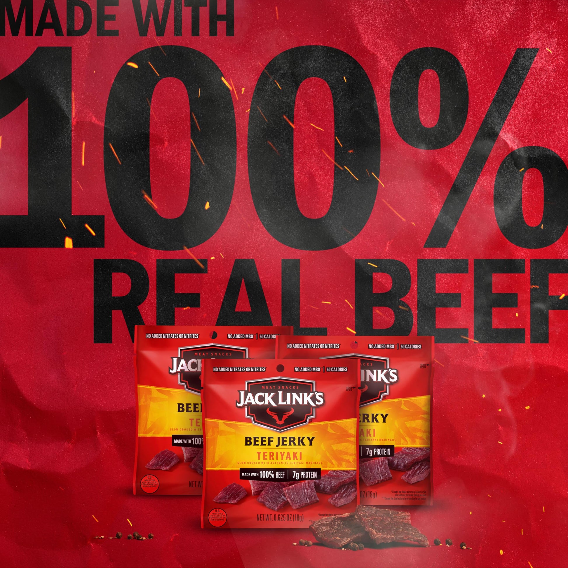 Jack Link's Beef Jerky, Teriyaki, Multipack Bags - Flavorful Meat Snacks for Lunches, Ready to Eat Protein Snacks, Individual Packs - 7g of Protein, Made with 100% Beef - 0.625 oz (Pack of 20)