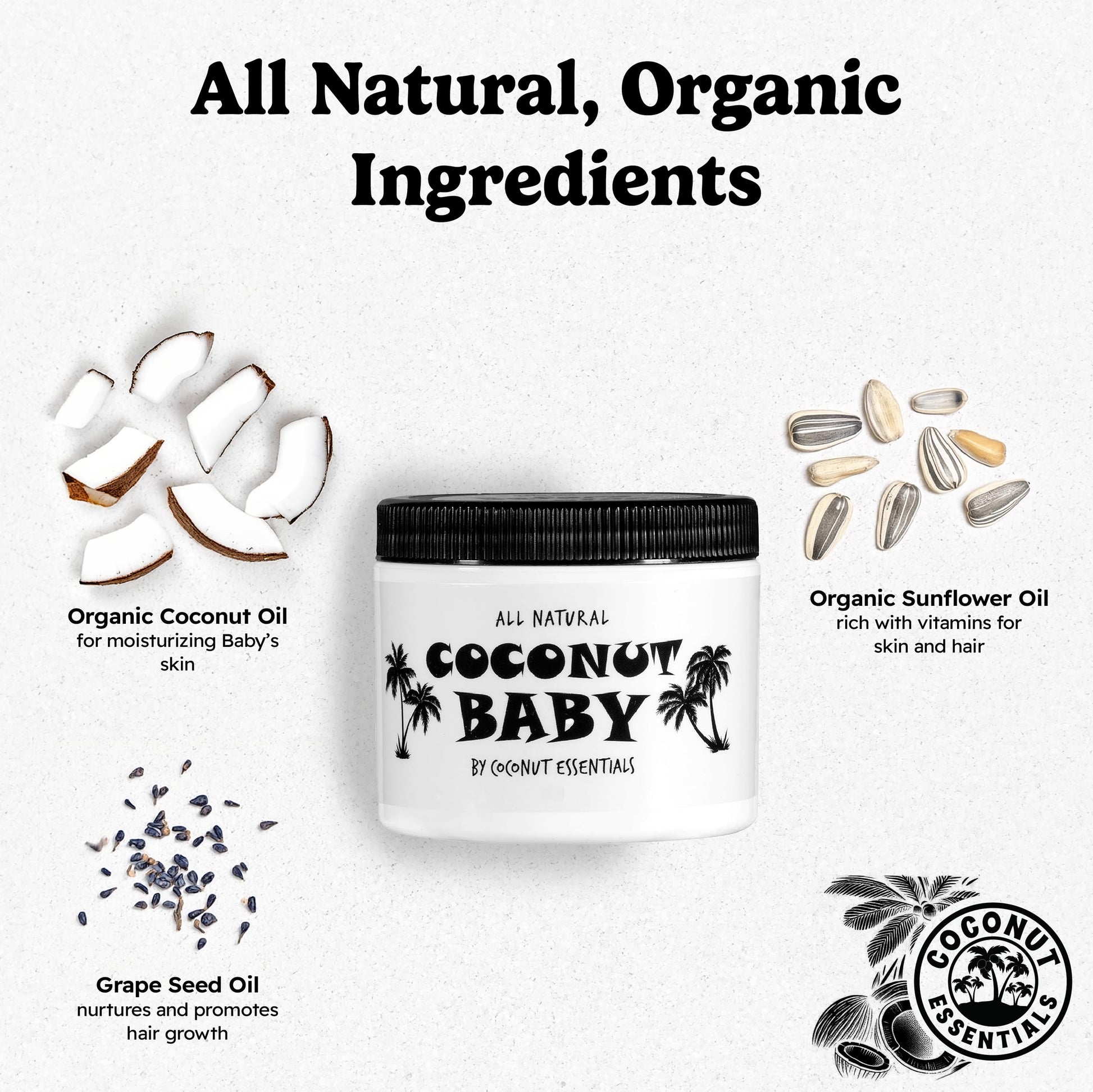 Coconut Baby Oil for Hair & Skin Care, Natural & Organic, Coconut Oil for Cradle Cap, Eczema, Infant Scalp Relief, Hair Oil for Curly Hair - Newborn Moisturizer for Sensitive Skin, Unscented - 2 fl oz