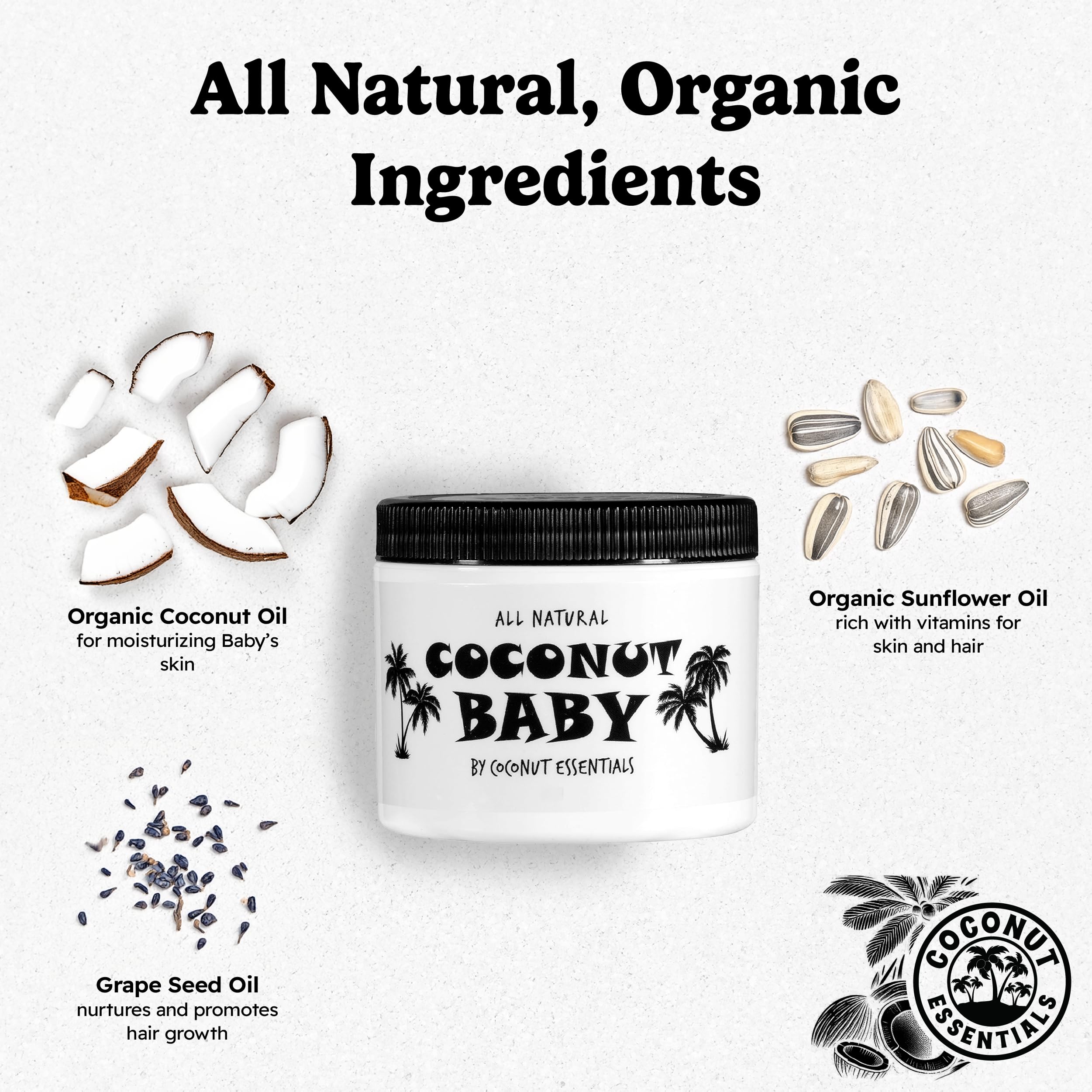 Coconut Baby Oil for Hair & Skin Care, Natural & Organic, Coconut Oil for Cradle Cap, Eczema, Infant Scalp Relief, Hair Oil for Curly Hair - Newborn Moisturizer for Sensitive Skin, Unscented - 2 fl oz