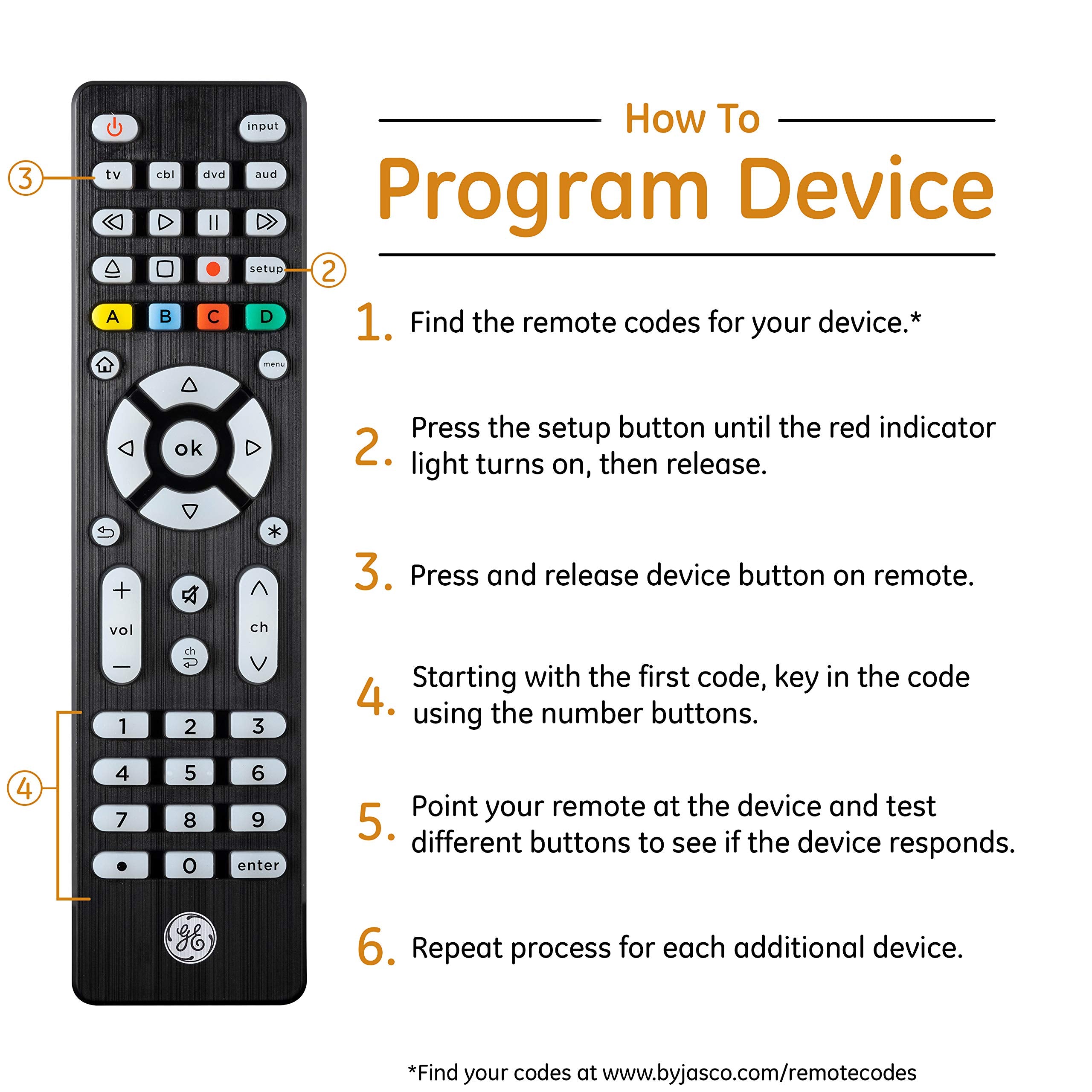GE Blue Backlit Buttons Universal Remote Control, Samsung TV Remote Control Replacement, Samsung Remote Control for Smart TV, Roku Remote Replacement, Vizio, LG TV, Sony, 4-Device, Brushed Black 48843