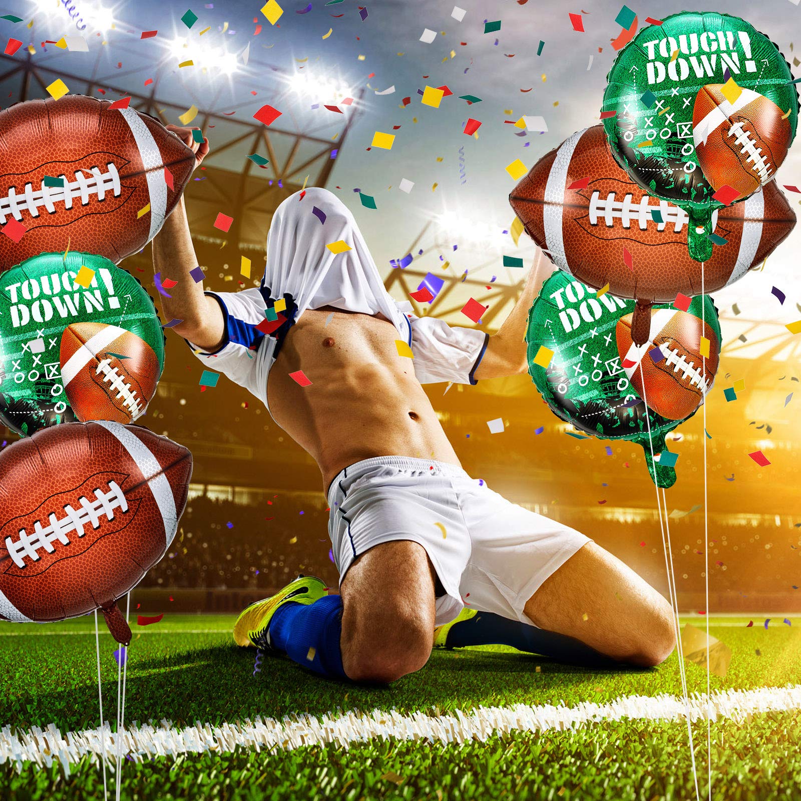 Sumind 26 & 18 Inch Football Balloons Set Football Party Decorations Sports Foil Rugby Ball Balloons for Birthday Tailgate Game Day, Sports Event(6 Pieces)