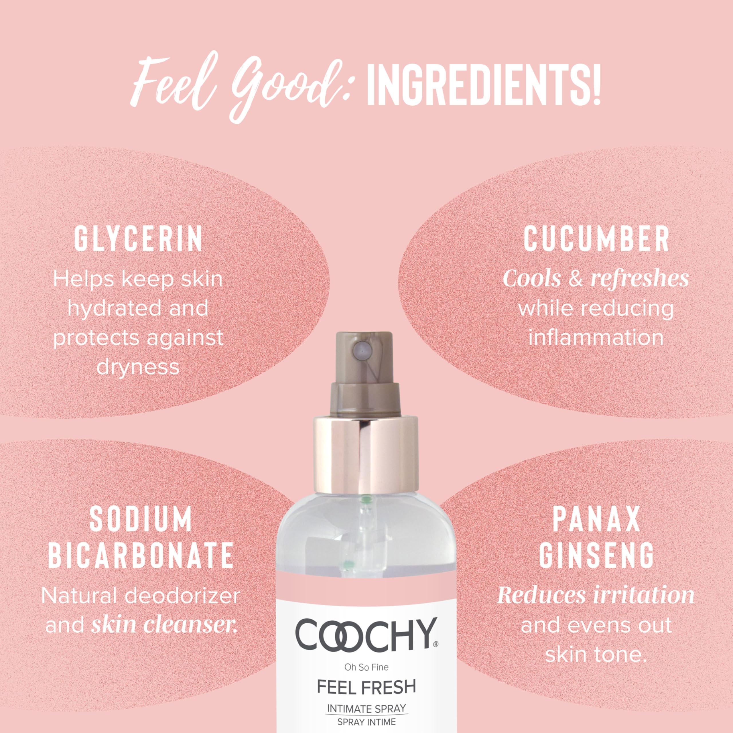 Coochy Intimate Feminine Spray for All Day Fresh Scent & Odor Protection | Made from Natural Deodorizing & Essential Oils | Maintains Vaginal pH Balance, No Gluten, No Paraben (4floz/118mL)