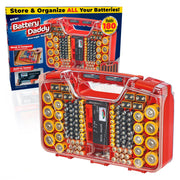 Ontel Battery Daddy Storage & Organizer Case with Tester, Stores & Protects Up to 180 Batteries, Double-Sided, Durable Design with Clear Locking Lid, Secure Latches & Portable Carrying Handle - Red