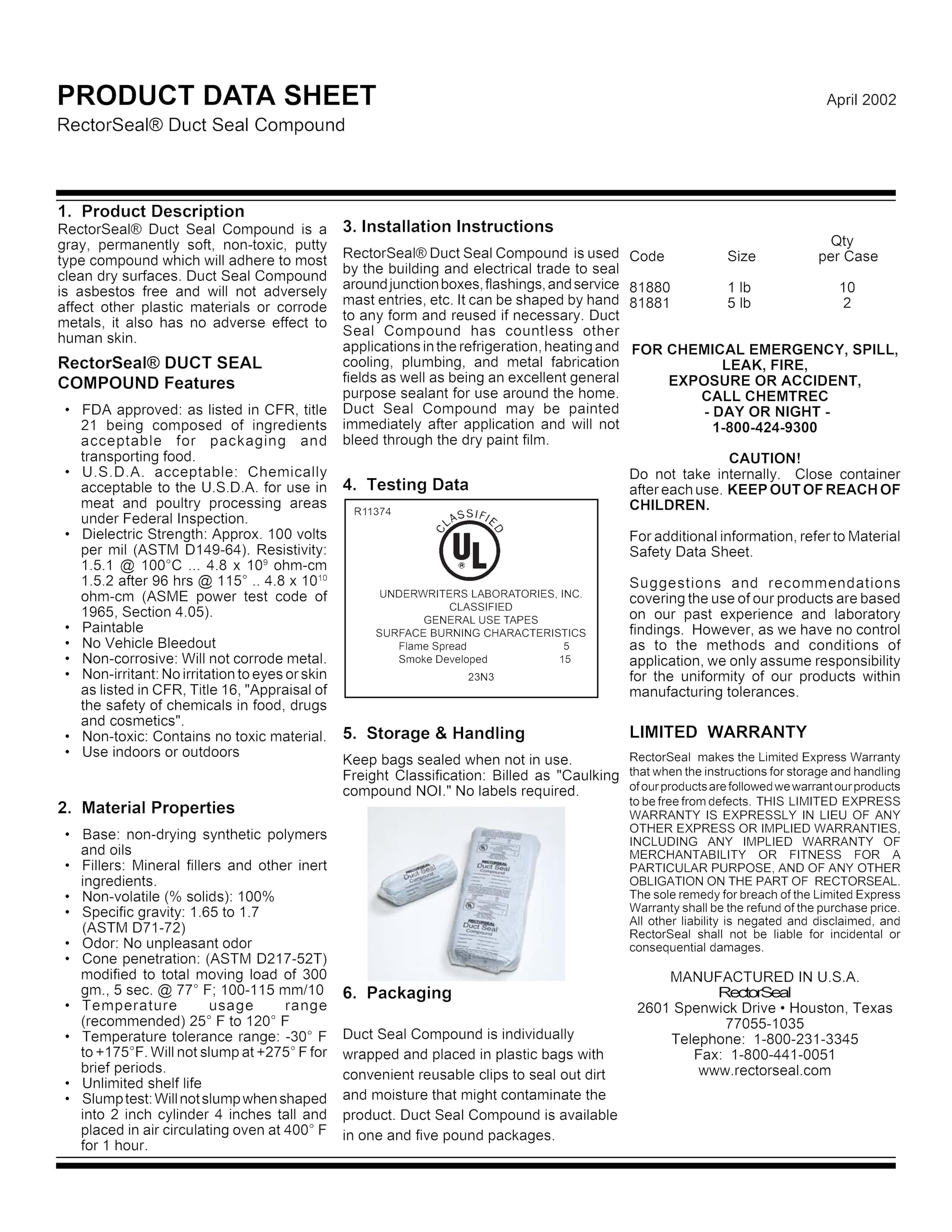 Rectorseal 81880 1-Pound Duct Seal Compound Gray