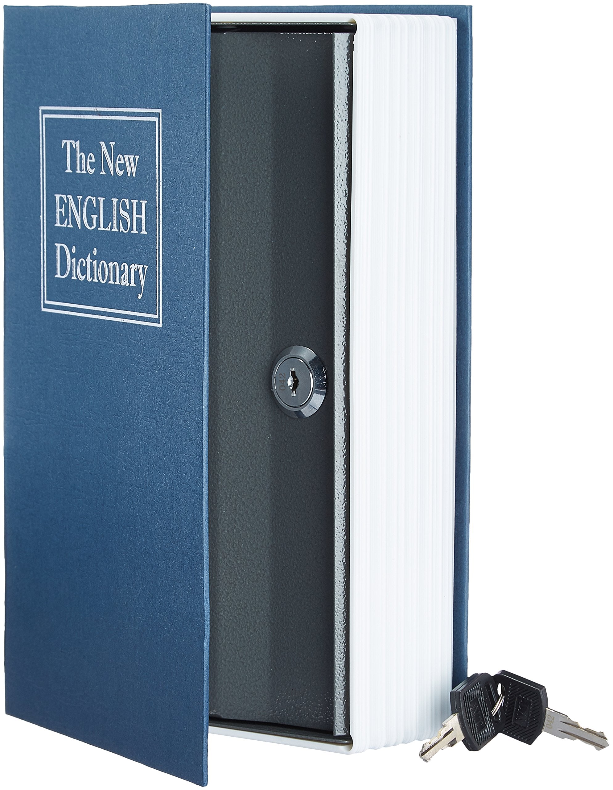 Basics Book Safe, Money Saving Box, Save for Money, Secret Hidden Metal Lock Box, Money Hiding, Key Lock, Large, Blue
