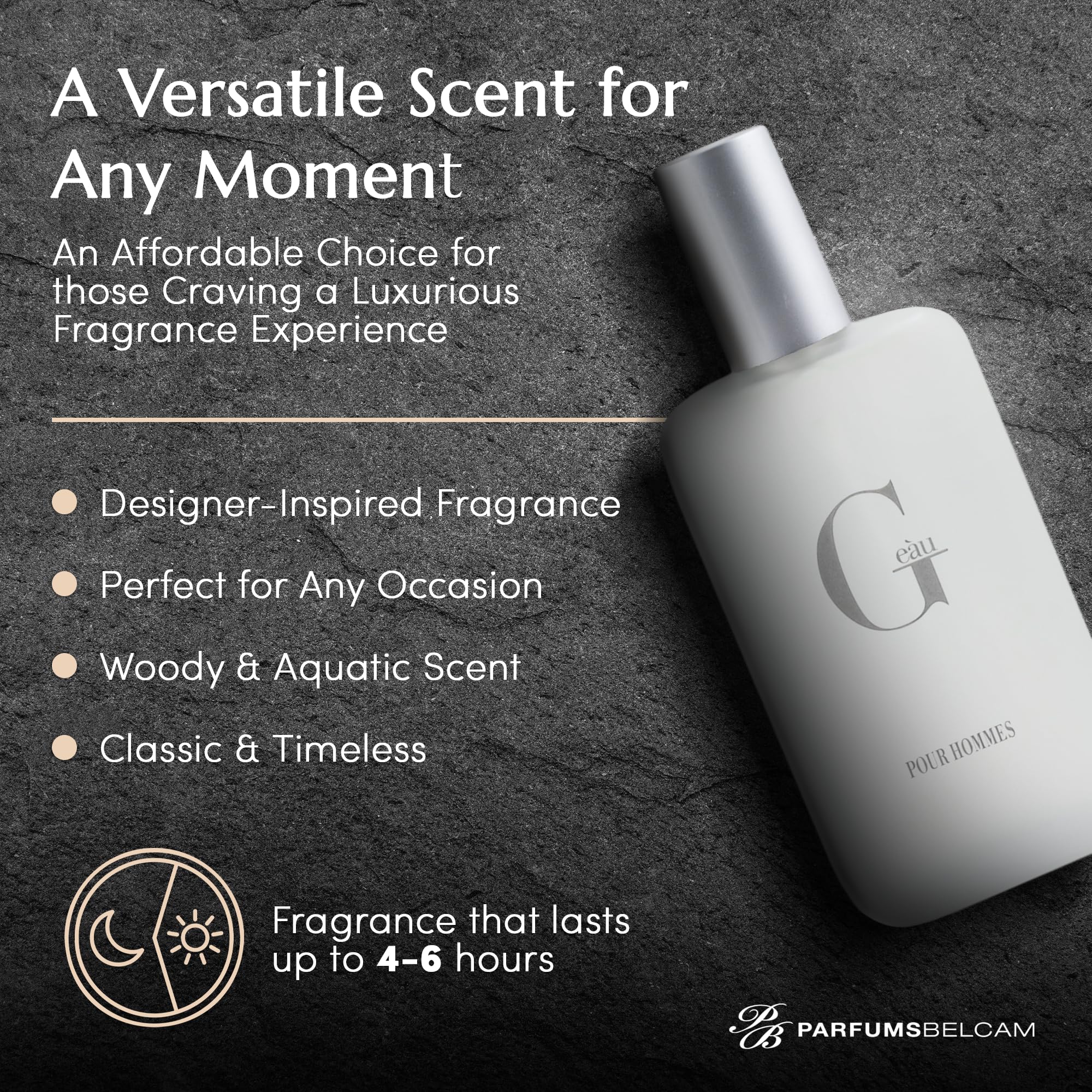 PB ParfumsBelcam G eàu Eau de Toilette Perfume Spray for Men - 3.4 Fl Oz Affordable Long Lasting Cologne, Modern Masculine Scent with Woody Citrus Fragrance Made with Premium Oils for All Day Use