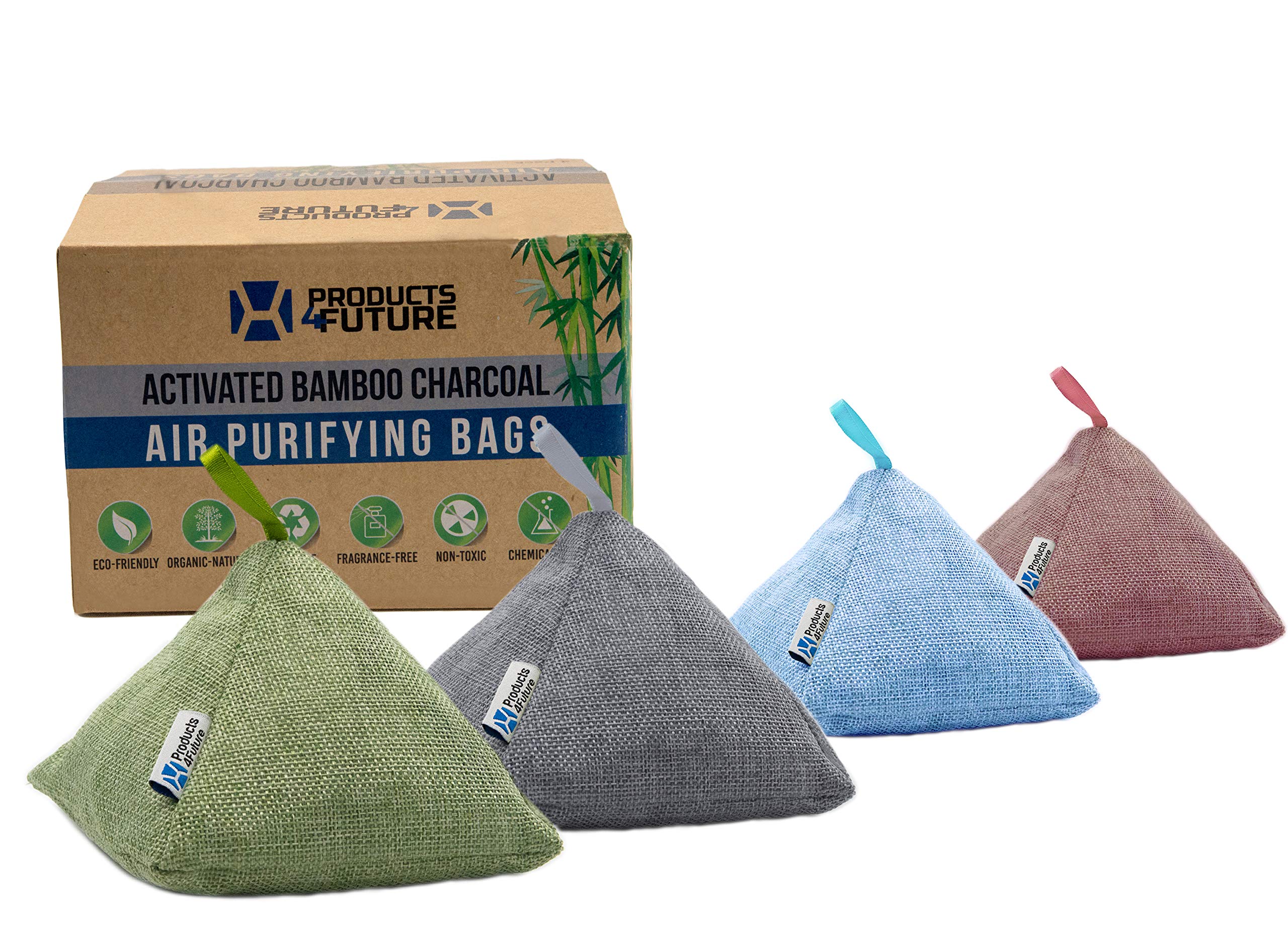 4 Pack of 200g Naturally Activated Bamboo Charcoal Air Purifying Bags | Natural Home Deodorizer Bags | Charcoal Bag Odor Absorber For Pets | Odor Eliminator & Moisture Absorber Air Freshener Bags