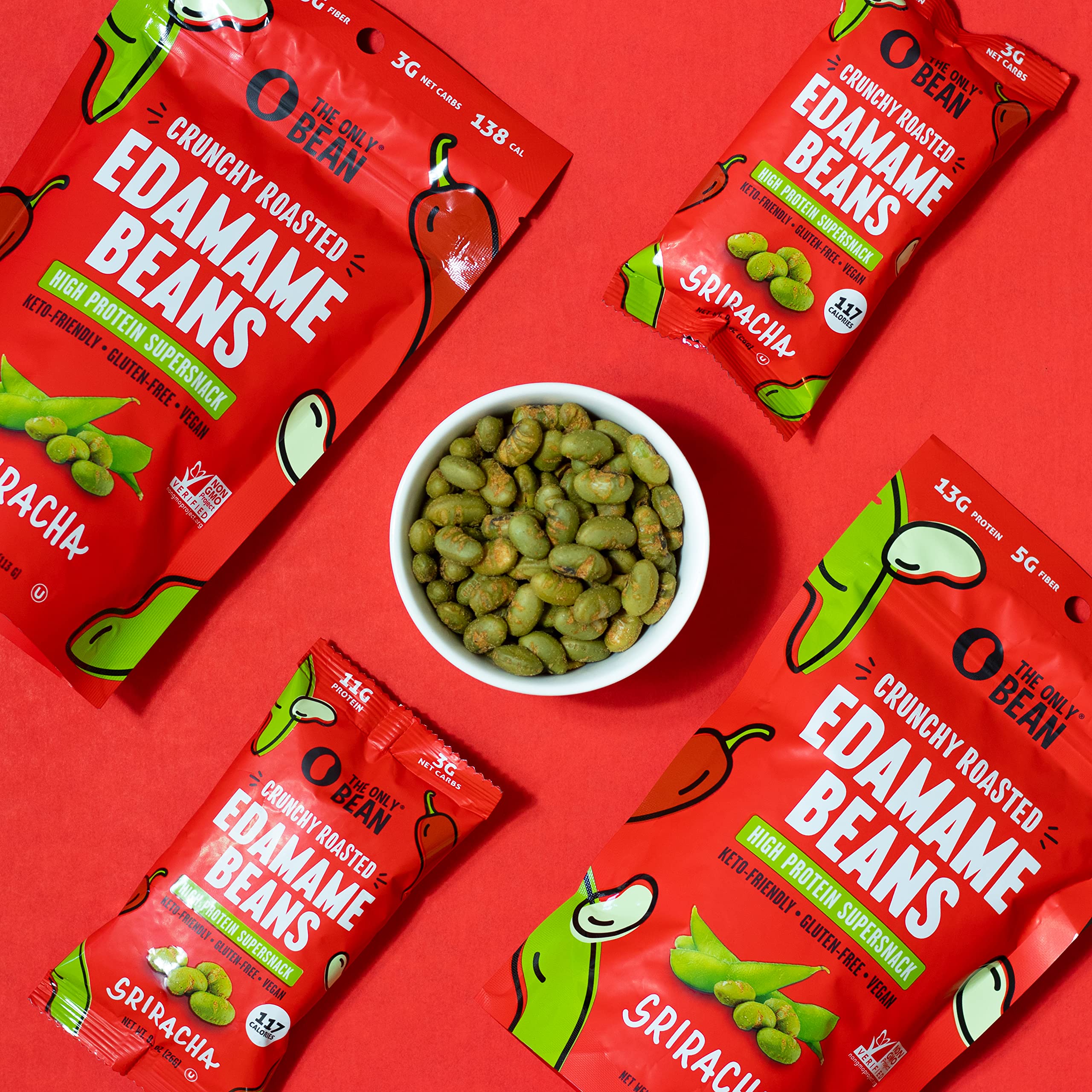 The Only Bean Crunchy Roasted Edamame - Healthy Snacks for Adults and Kids (Variety Pack), Low Carb Keto Snack Food, Vegan Gluten Free High Protein Snacks (11g), Office Snack, 0.9oz 24 pack