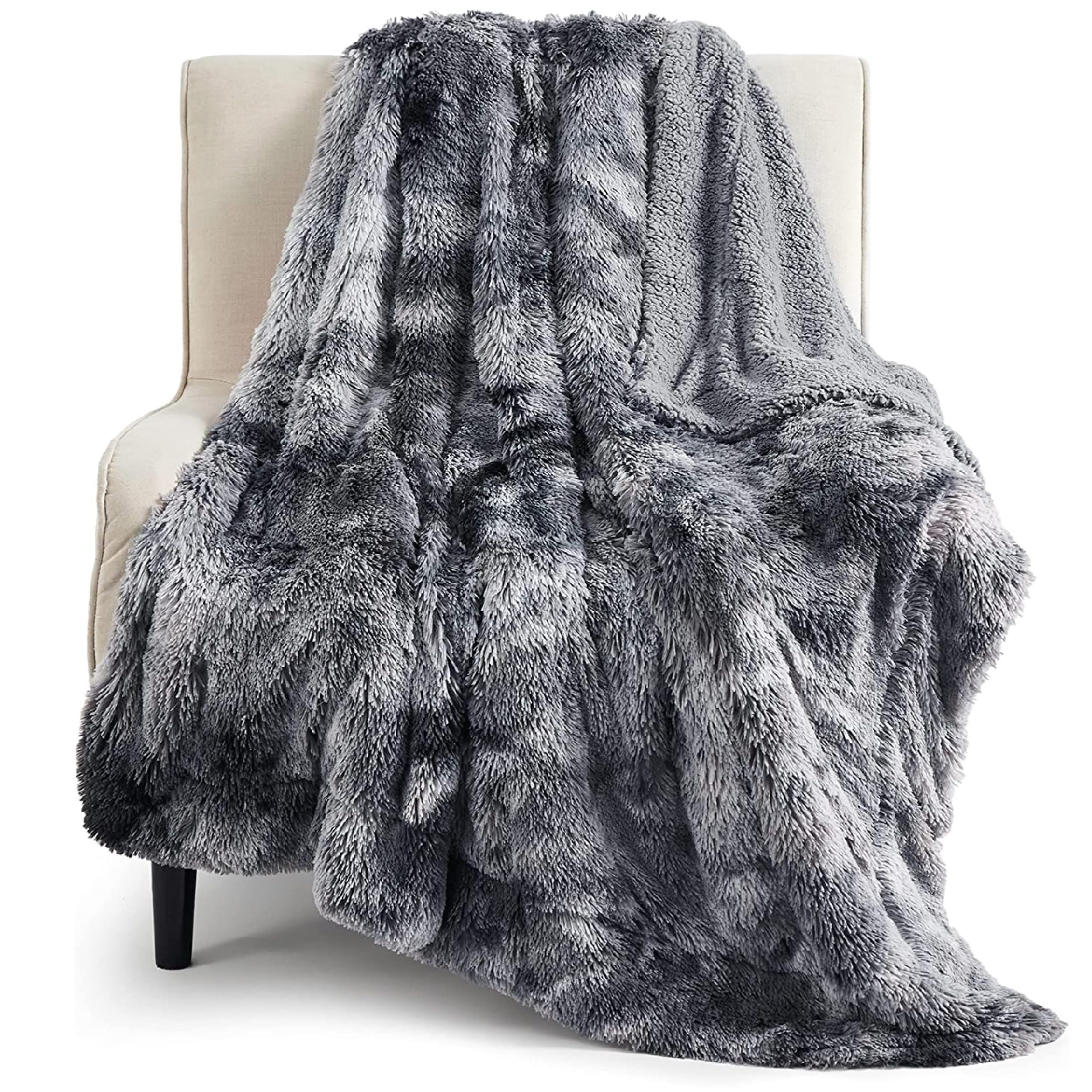Bedsure GentleSoft Fluffy Fuzzy Faux Fur Throw Blanket, Soft Sherpa Fleece Cozy Gifts for Women, Grey Room Decor for Men Plush Blanket for Couch Bed, Thick Warm Minky Gifts for Girls Boys Teenages