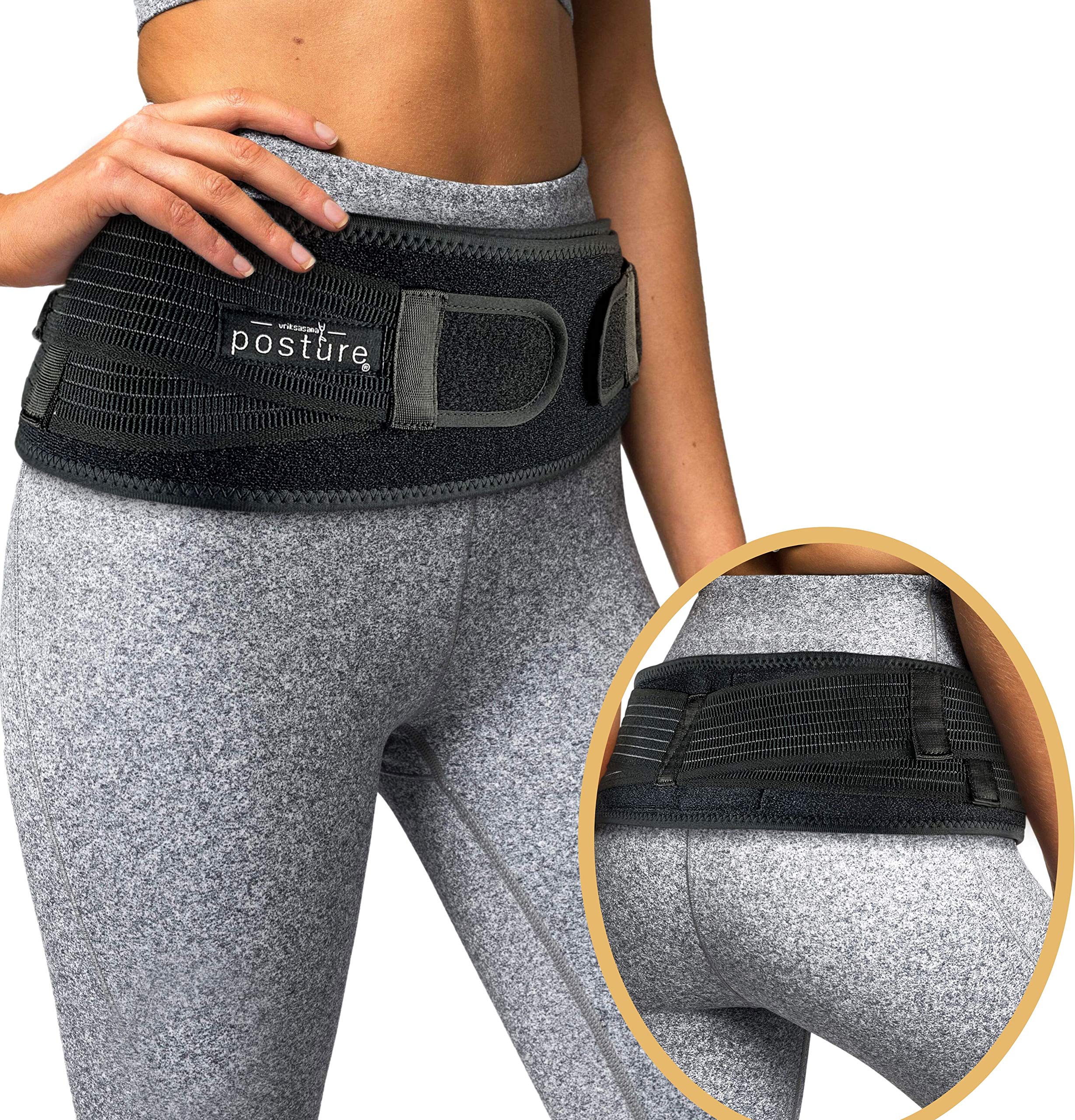 Vriksasana Posture Sacroiliac Hip Belt for Women and Men That Alleviates Sciatic, Pelvic, Lower Back, Leg and Sacral Nerve Pain Caused by Si Joint Dysfunction| Trochanter Brace (Regular, Black)