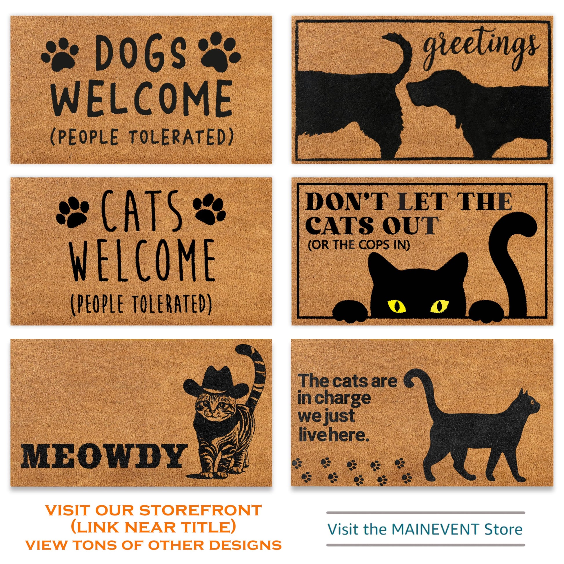 Meowdy Doormat 30x17 Inch, Cat Front Door Mat for Covered Outdoor Area, Black Cat Welcome Mats for Front Door Gift, Coir Outdoor Doormat