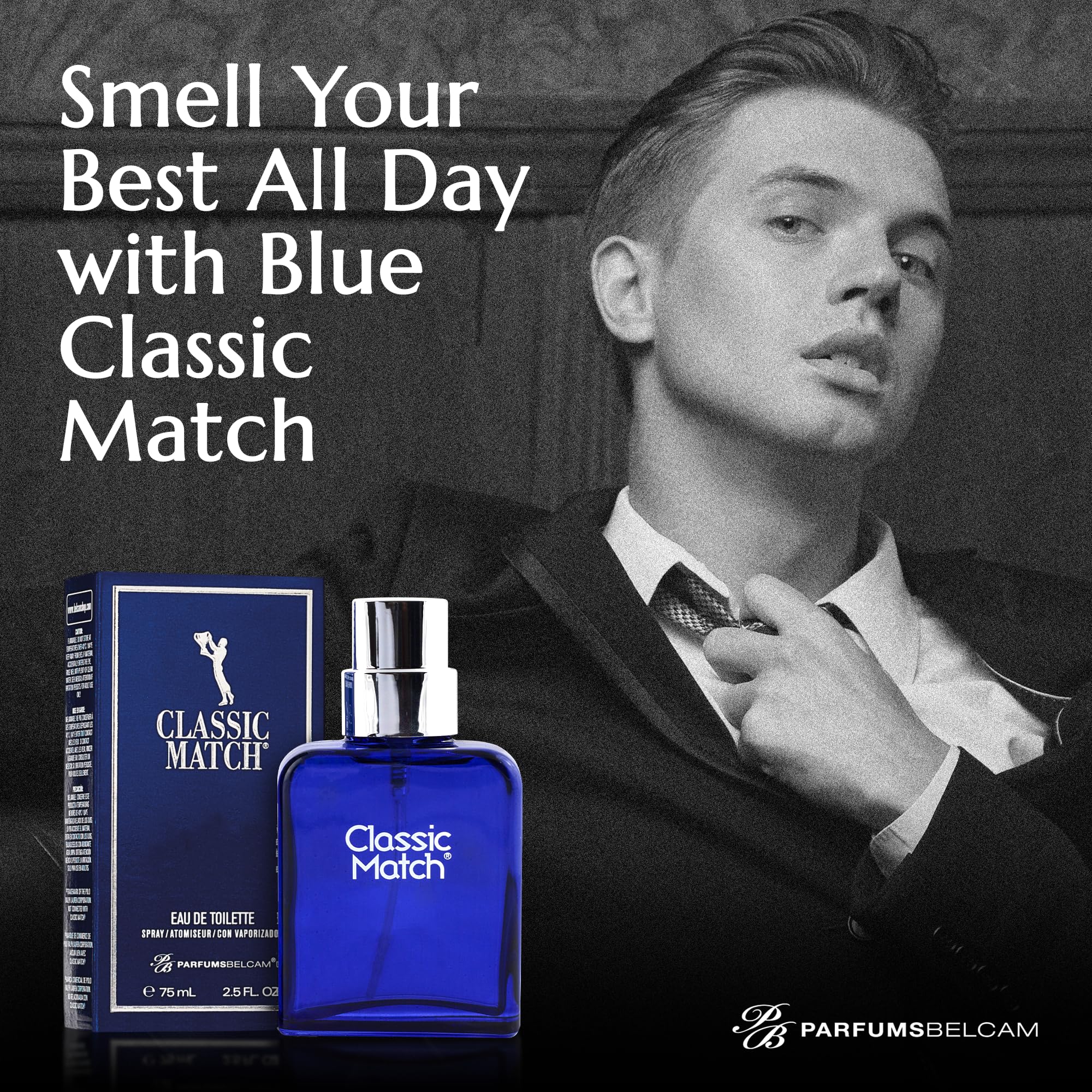 PB ParfumsBelcam Blue Classic Match Eau de Toilette Spray for Men – Modern Citrus Fougere Fragrance, Notes of Melon, Moss and Patchouli, Cologne Alternative, Signature Fragrance – 2.54 Fl Oz