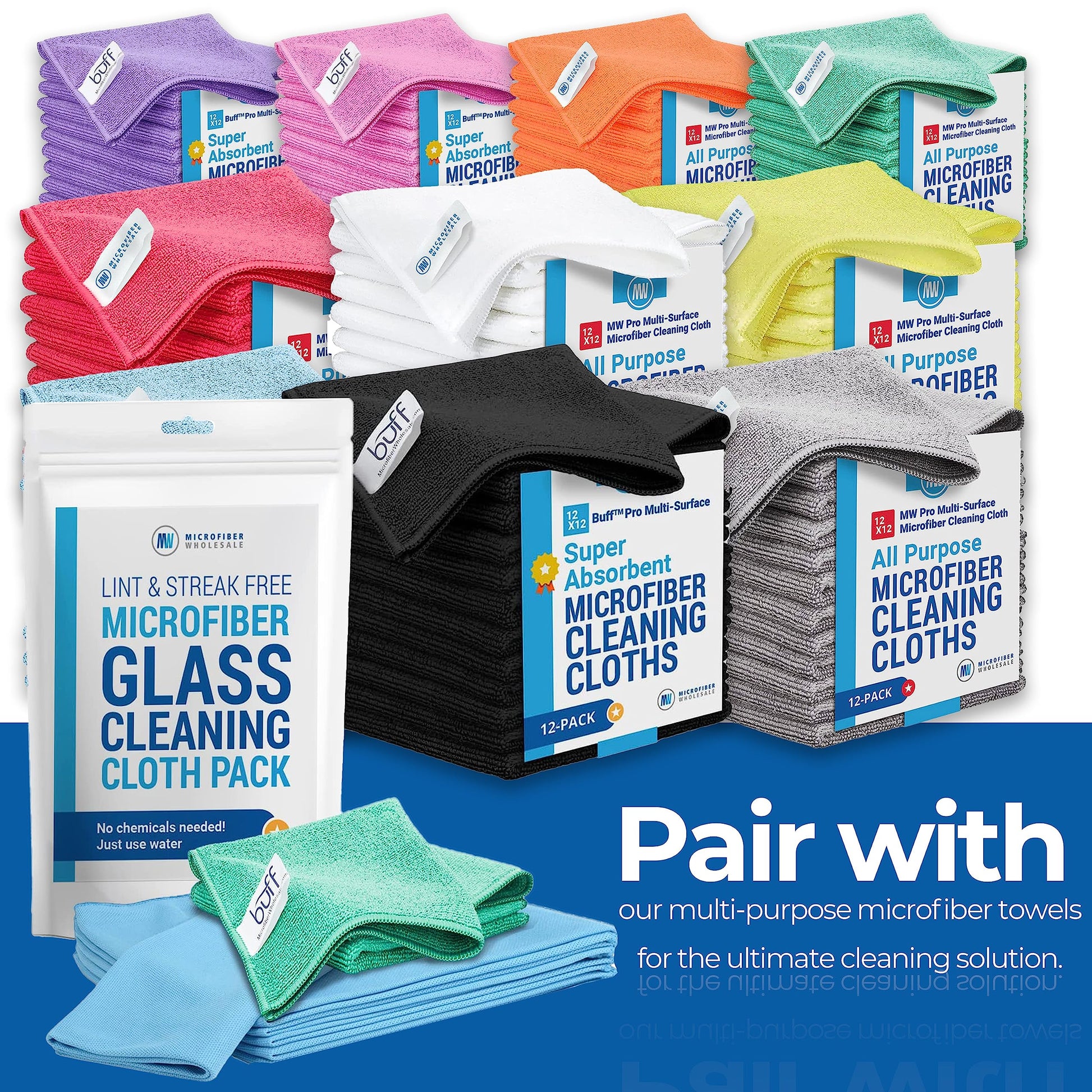 Claro 2 Step Glass Cleaning Cloth 8-Pack – Green Wet & Blue Dry Microfiber Towels Cleaning for Windows, Mirrors & Glass - Streak and Lint Free Cloth for Home, TV, Shower - Machine Washable